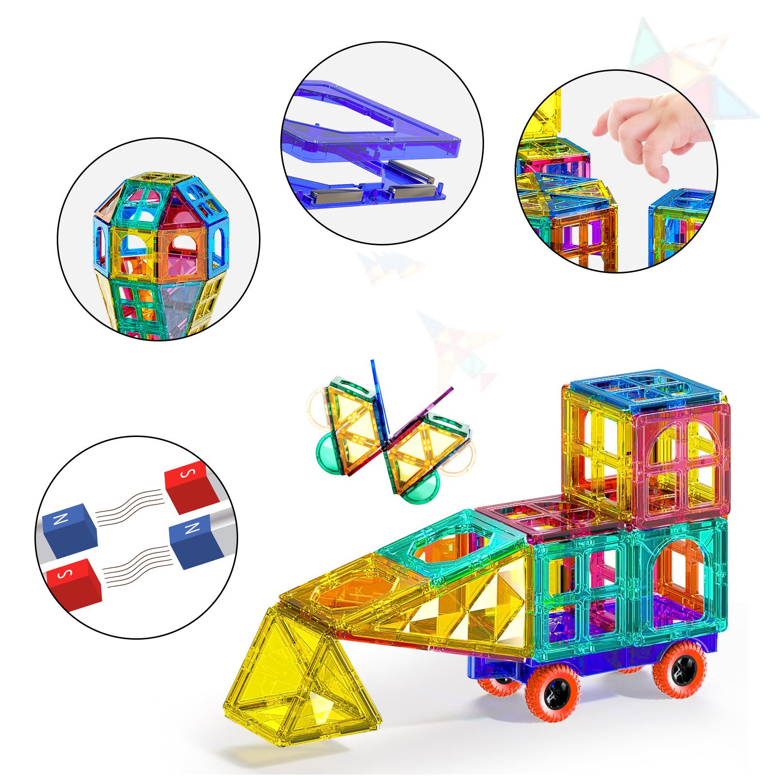TEMI agnetspielzeug Magneten Kinder Magnetbausteine Magnet Magnetspielbausteine, (Set, 80 St., 80/102/150/180 Teile), Geschenk für 3, 4, 5, 6, 7, 8, 9 Jahre Kin – Bild 4 von 5