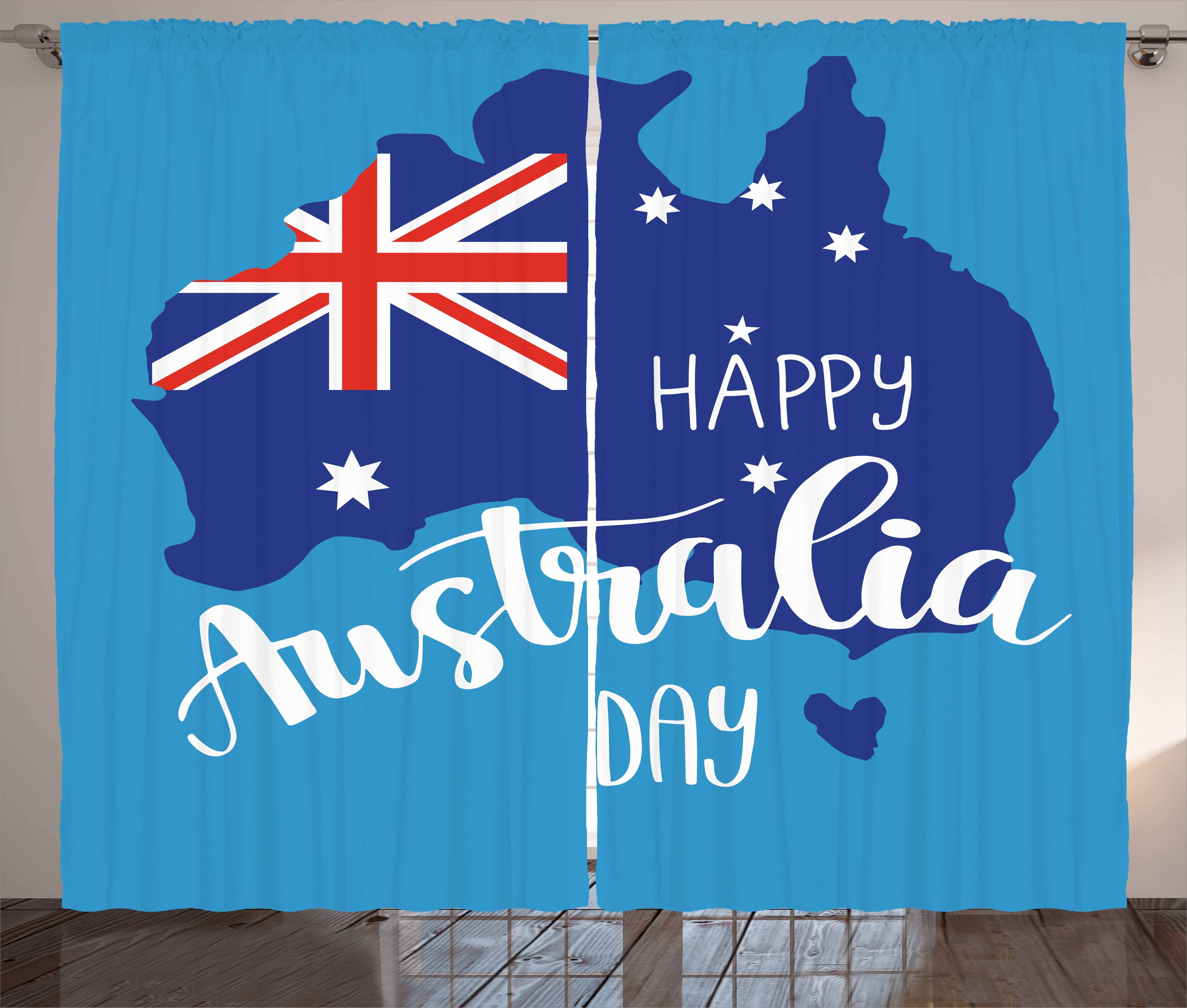 Gardine Schlafzimmer Kräuselband Vorhang mit Schlaufen und Haken, Abakuhaus, Australian Party Aussie Day Worte
