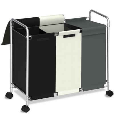 NEFOSO Wäschekorb Wäschesammler 3 fächer, mit Deckel, großer 150L wäschesortierer, 600D Oxford-Gewebe mit Rädern, 100 x 38 x 84 cm wäsche sortiersystem