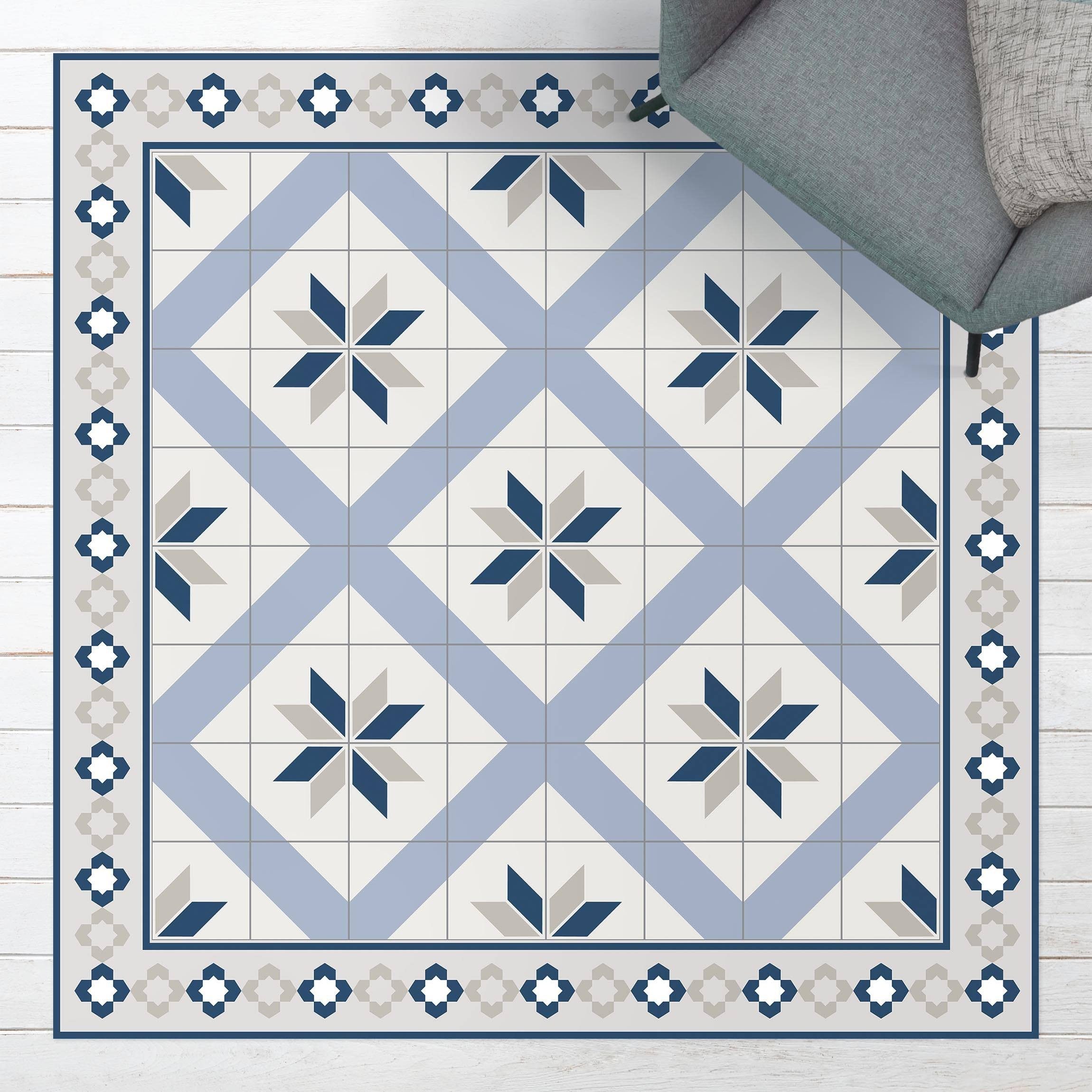 Bilderdepot24 Teppich Vinyl Wohnzimmer Schlafzimmer Flur Küche Fliesen Muster, quadratisch - blau glatt, nass wischbar (Küche, Tierhaare) - Saugroboter & Bodenheizung geeignet