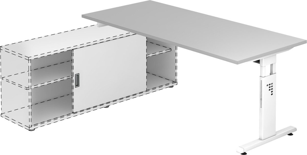 HAMMERBACHER Schreibtisch Anbauschreibtisch T-Fuß 180x80cm grau/weiß