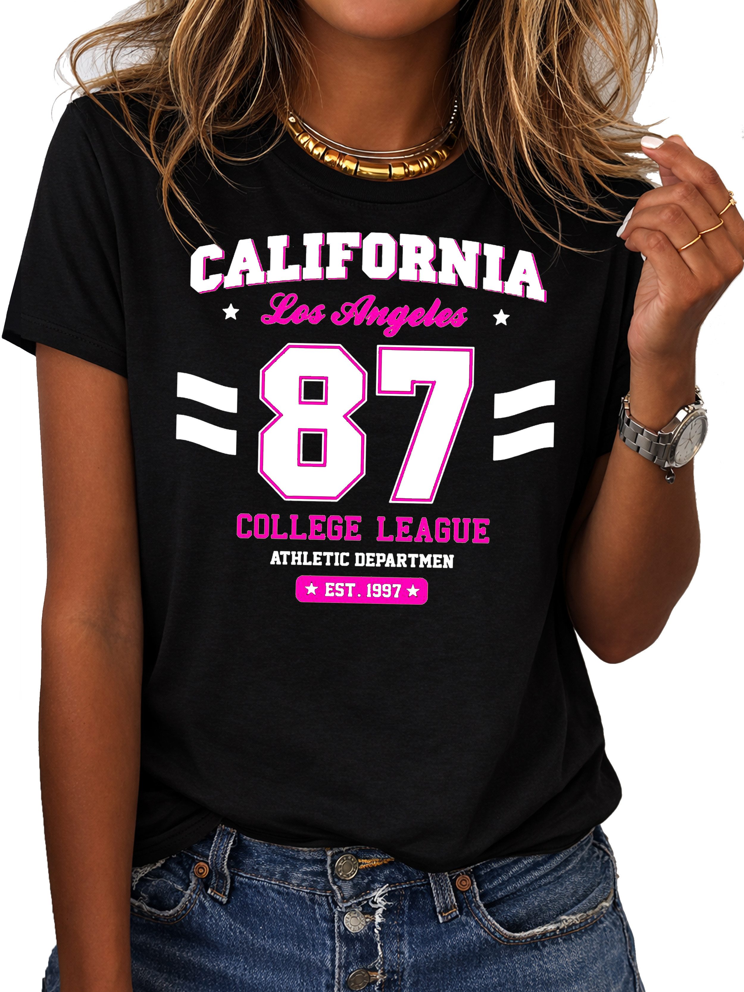RMK T-Shirt Damen Shirt Rundhals Basic "College" aus Baumwolle