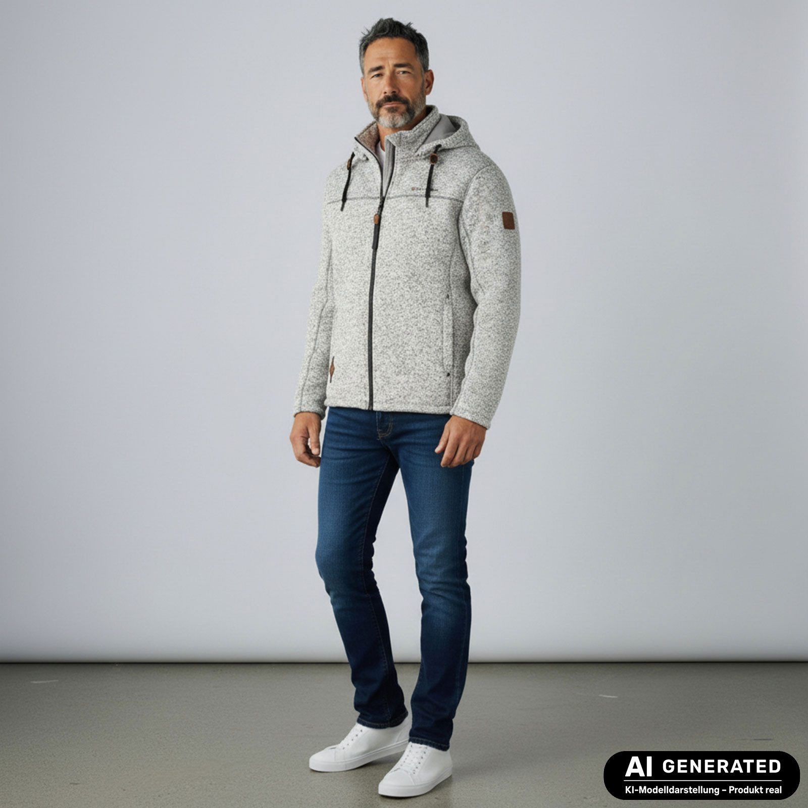 Dry Fashion Fleecejacke Helgoland Herren Wollfleece-Jacke Kapuze - Jacke Fleece Übergansjacke Windabweisend, Verstellbare Kapuze, Reißverschlusstaschen, Innentasche
