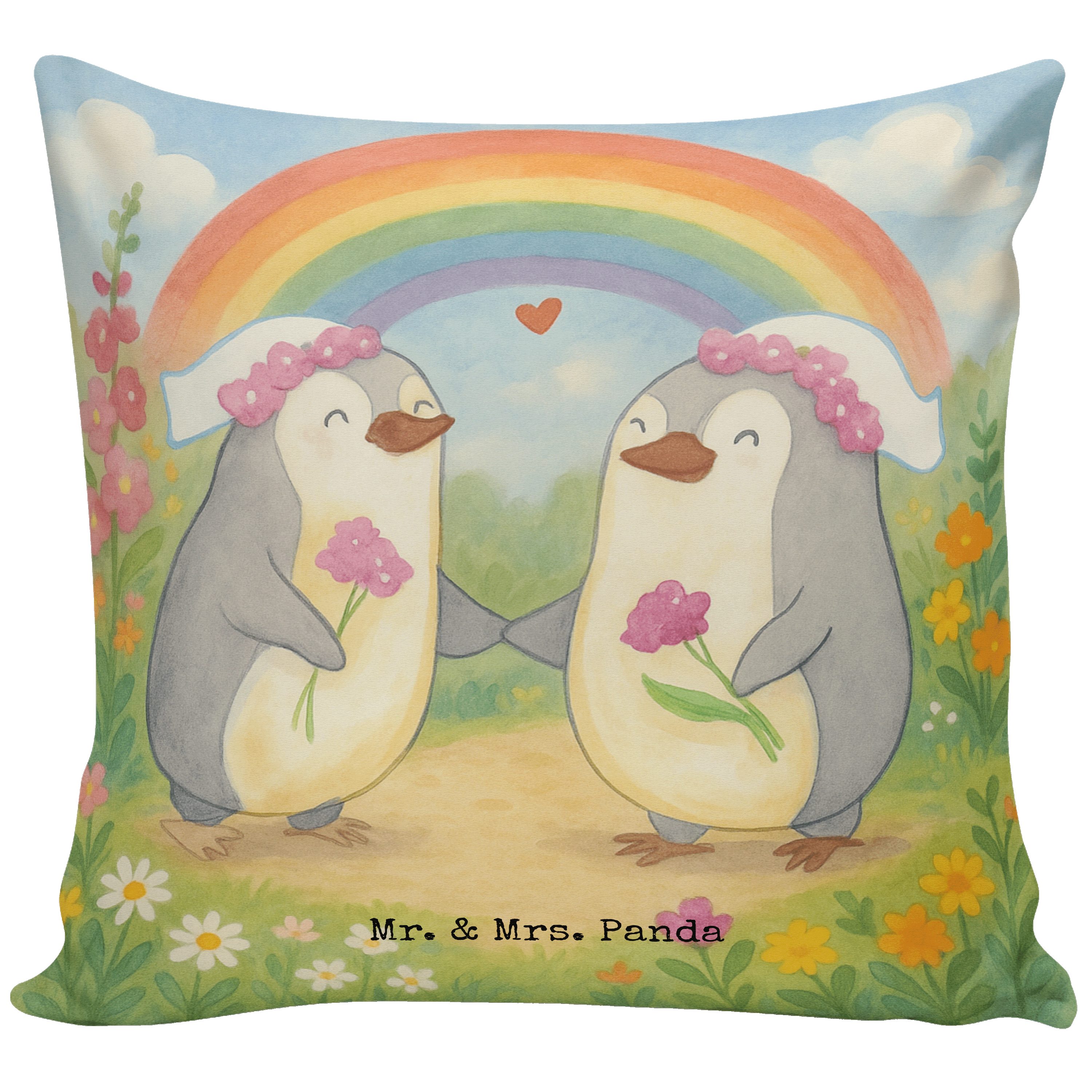 Mr. & Mrs. Panda Dekokissen Pinguine Lesbian Pride Design, Sofakissen 40x40, Weiß, Sofa Kissen, 4