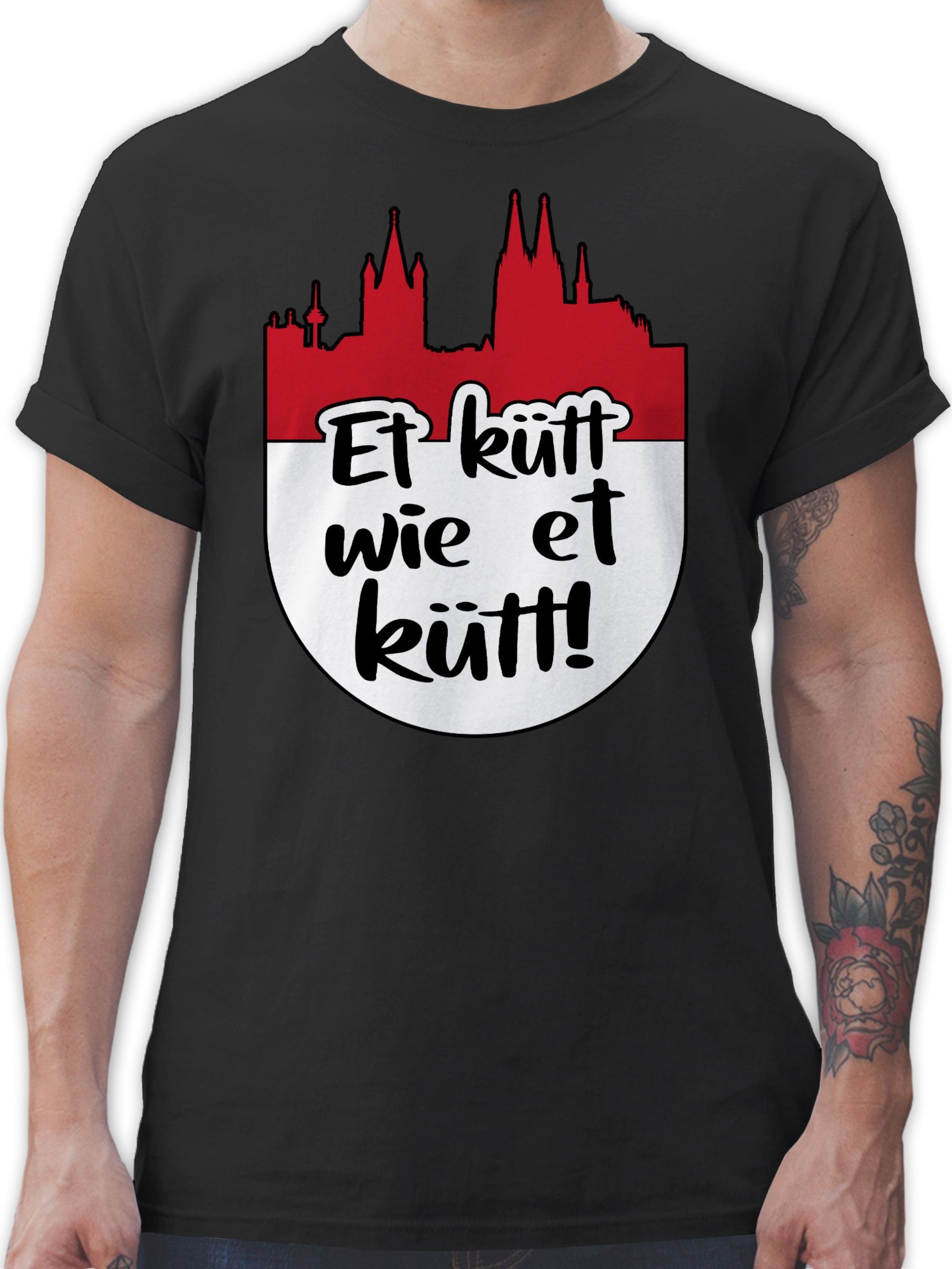 Shirtracer T-Shirt Et kütt wie et kütt! rot weiß - Kölsch Grundgesetz Köln Echte Kölner Karneval Outfit 1 Schwarz