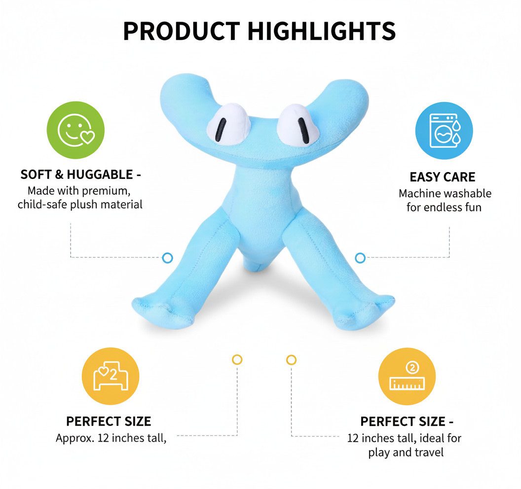 Wiztex Kuscheltier Rainbow Friends Cyan Plüschfigur günstig online kaufen