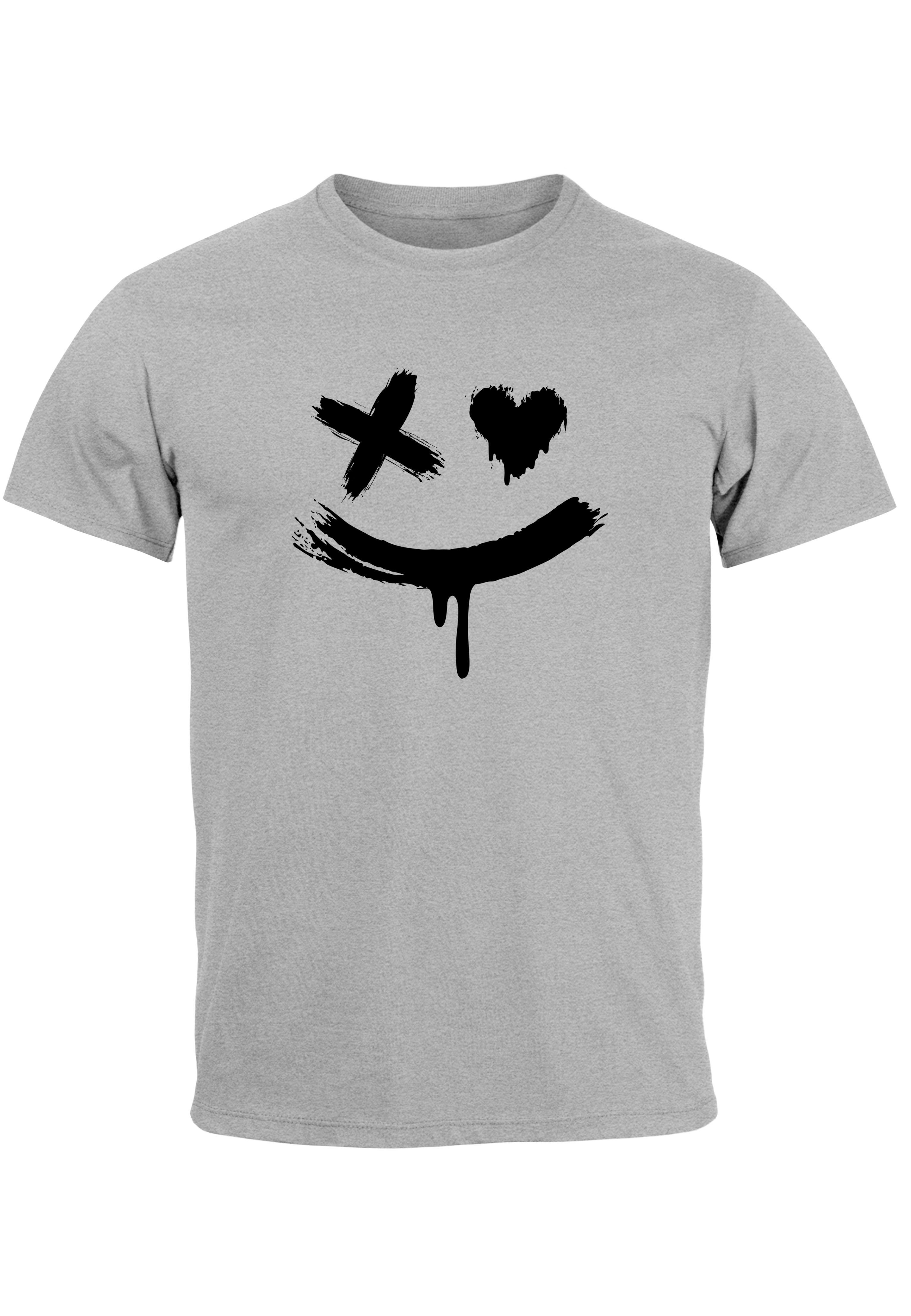 Neverless Print-Shirt Herren T-Shirt mit Print Aufdruck Smile Techwear Fashion Streetstyle T mit Print grau