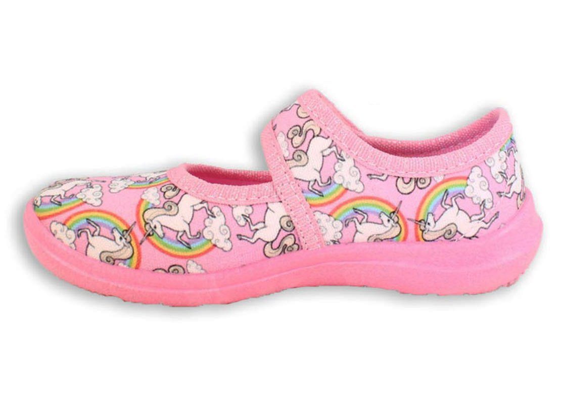 Beck Hausschuh Rainbow Hausschuh (Bestseller für Mädchen, mit gepolsterter Innensohle) schmale Passform, modischer Einhorn-Print mit Regenbögen