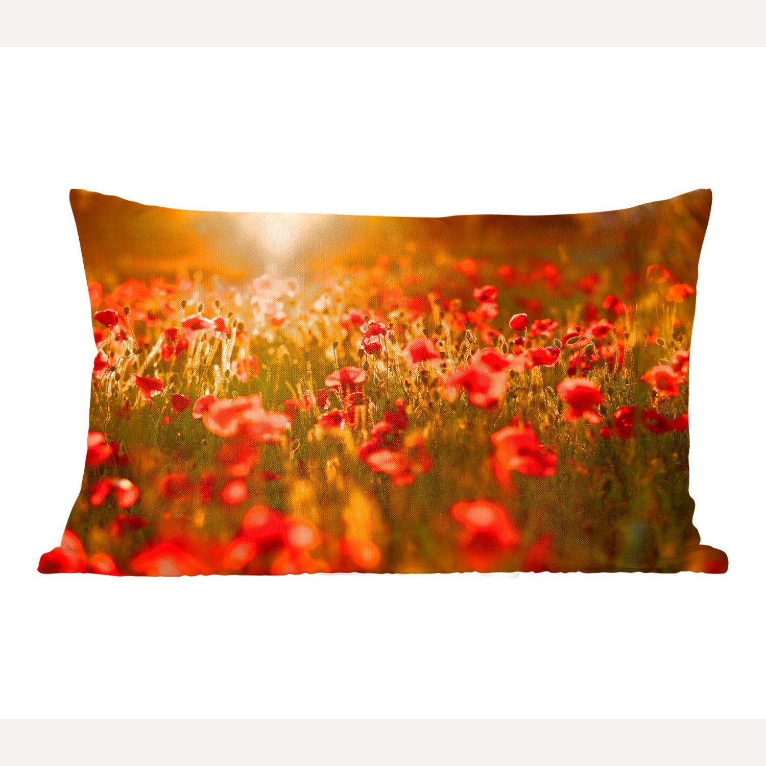 Sonnenuntergang, Wohzimmer Mohnblumen Blumen Zierkissen, Dekokissen MuchoWow Dekoration, Füllung, Dekokissen mit Schlafzimmer - -