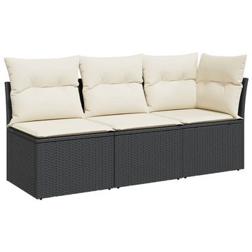 vidaXL Loungesofa Gartensofa mit Kissen 3-Sitzer Schwarz Poly Rattan