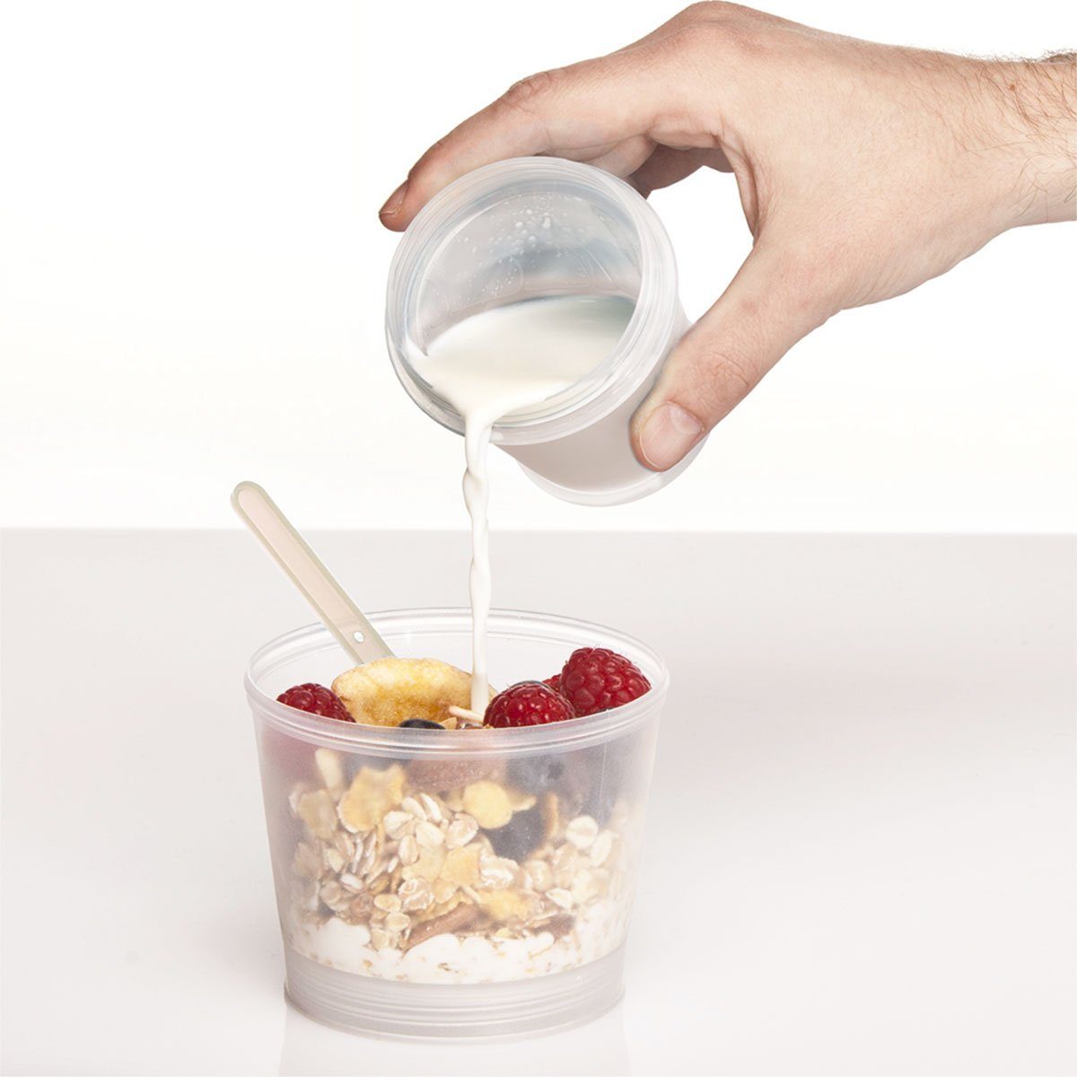 (Milchkühlfach Grün Aufbewahrungsbecher & to-Go Reise-Becher Müsli Müslibecher, Klapp-Löffel), Goods+Gadgets 2-Go Joghurt