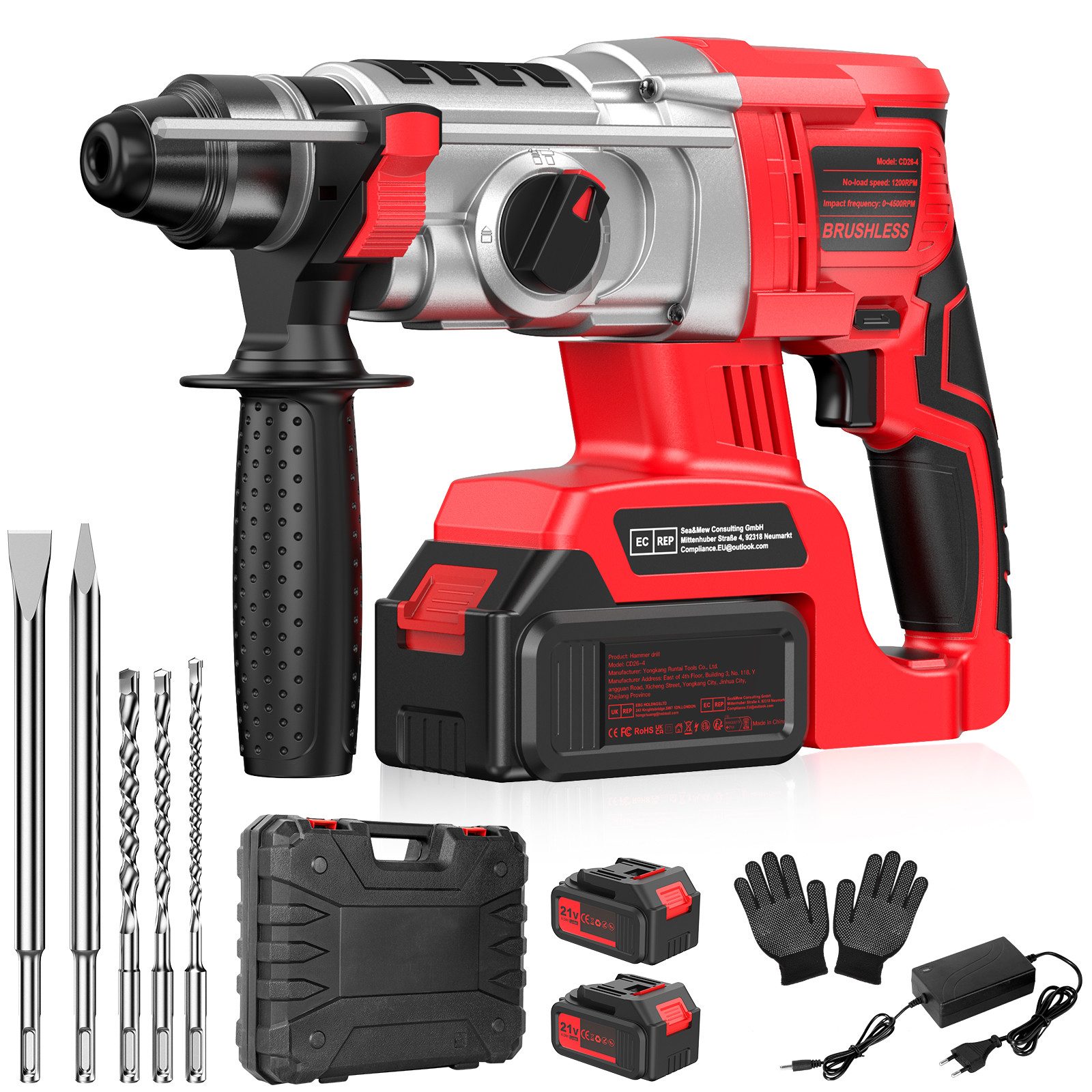 AeroAxis Akku-Bohrhammer 4 in 1 elektrische Bürstenloser Bohrhammer SDS-plu günstig online kaufen