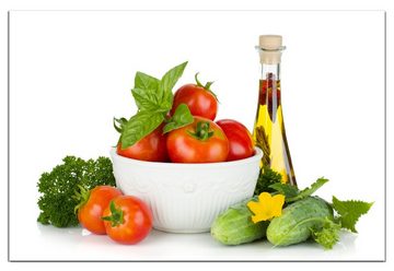 Wallario Wandfolie, Frische Salatzutaten mit Kräuter-Öl - Tomaten, Gurke, Petersilie, wasserresistent, geeignet für Bad und Dusche