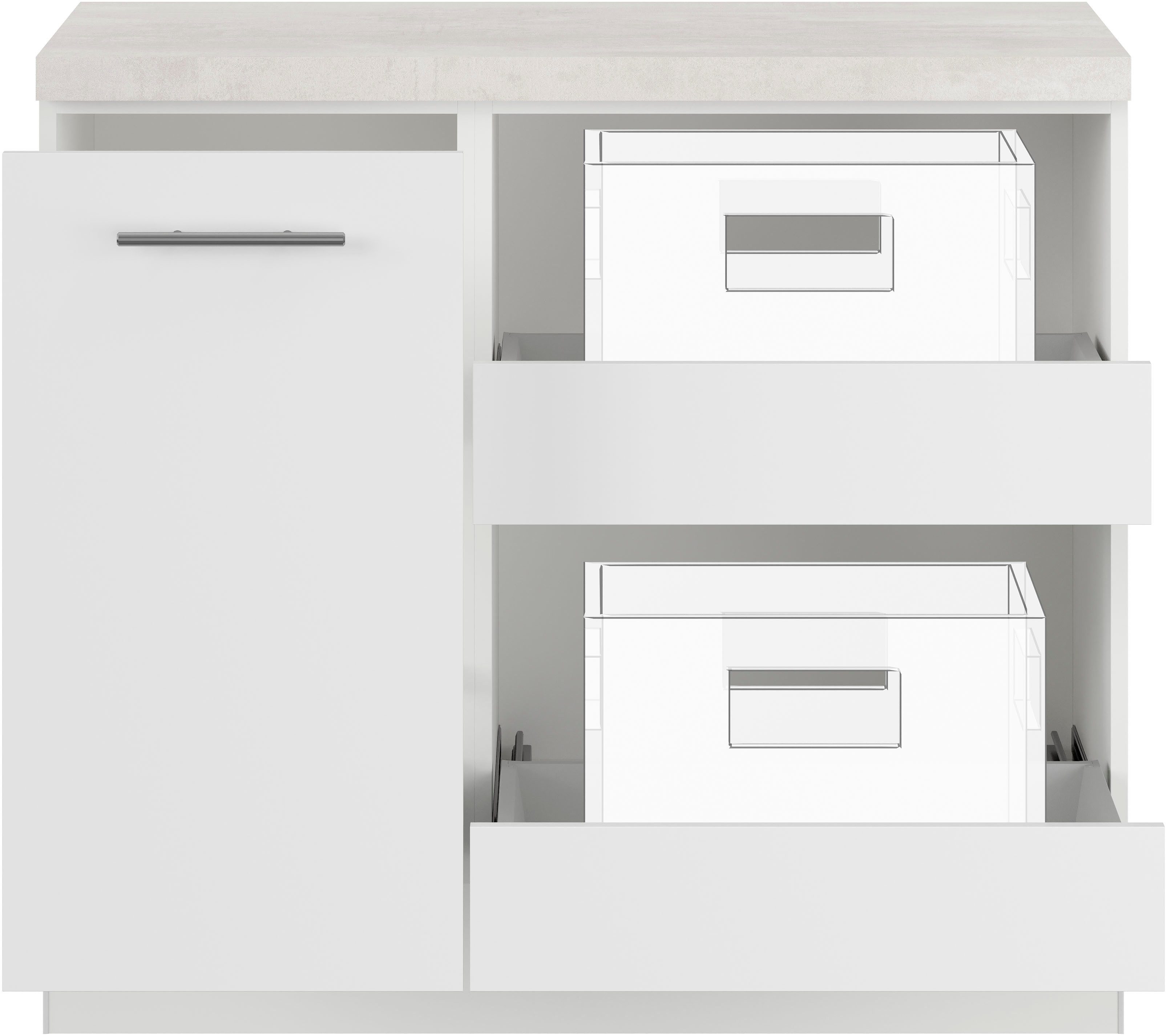 IMPULS KÜCHEN Mehrzweckschrank-Set Warschau, (4-St., Unterschrank mit Abfallsammler und Unterschrank für Getränkekisten), Vielfältige Varianten verfügbar; kombinierbar mit anderen Artikeln