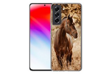 MuchoWow Handyhülle Pferd - Sonne - Porträt - Natur - Braun, Phone Case, Handyhülle Samsung Galaxy S21 FE, Silikon, Schutzhülle