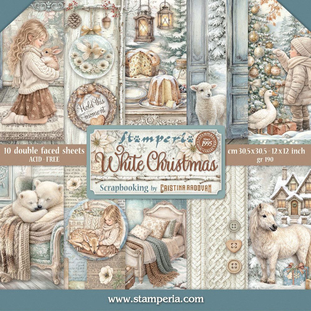 Stamperia Motivpapier Scrapbook-Block White Christmas, 10 Blatt