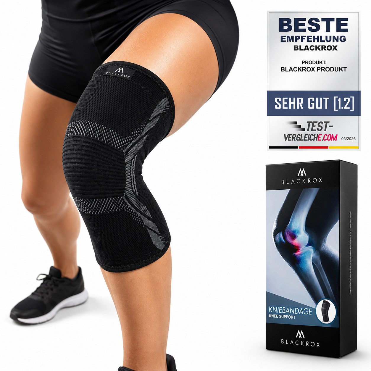 BLACKROX Kniebandage [Vergleichssieger 2026] KNIEV1, Gr. S-XXL, Damen und Herren