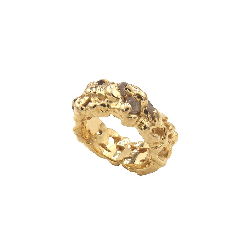 Silberring Diamant Ring "Nuggets" mit 5 Rohdiamanten (Sterling Silber 925 vergold