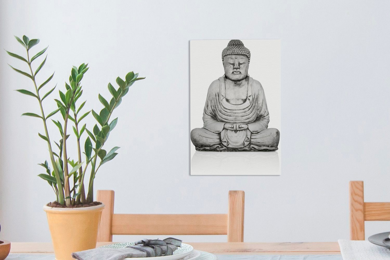 OneMillionCanvasses® Leinwandbild Steinstatue von Buddha, fertig 20x30 Gemälde, Zackenaufhänger, Leinwandbild (1 St), cm inkl. bespannt