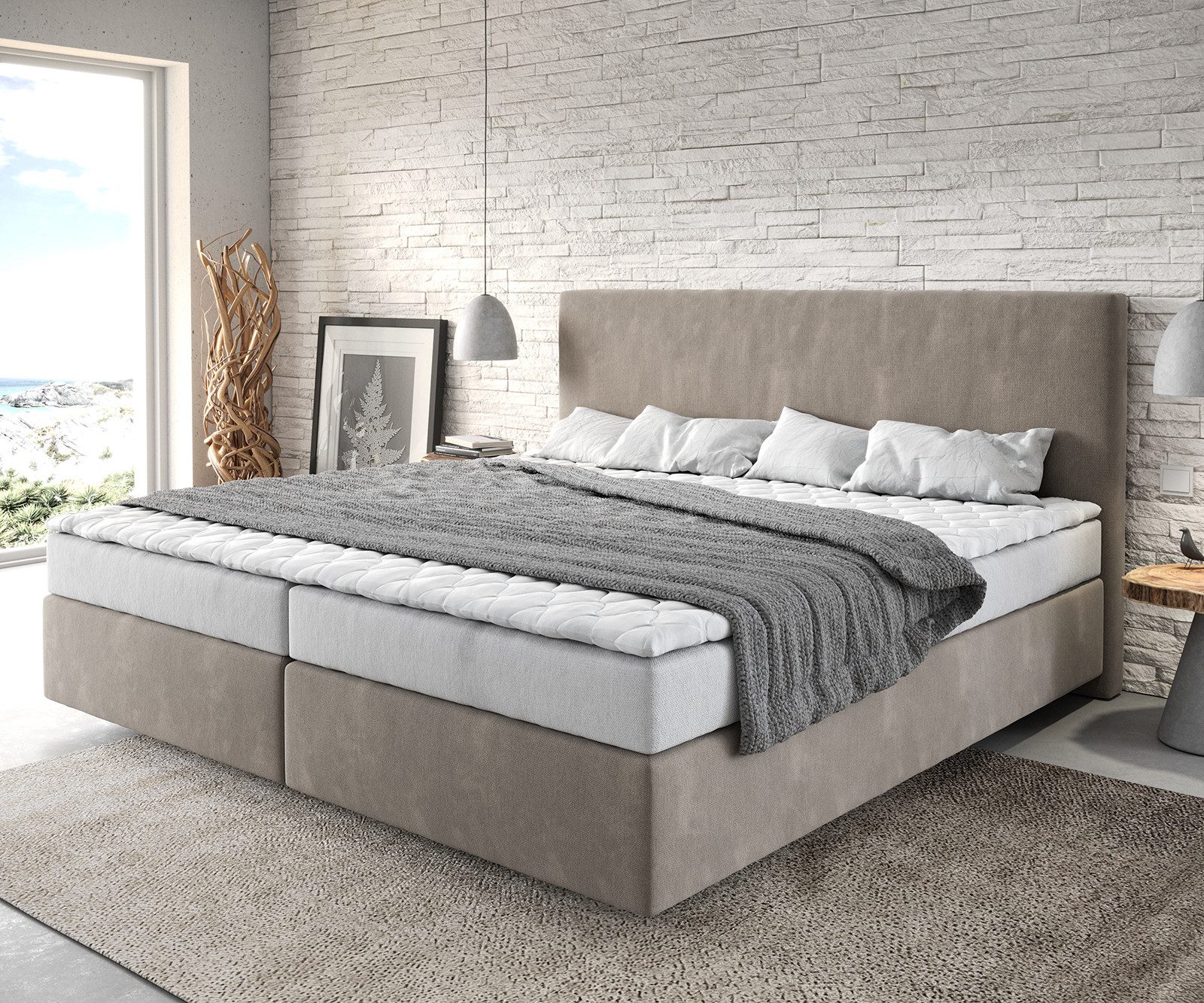DELIFE Boxspringbett Dream-Well, Mikrofaser Beige 200x200 günstig online kaufen