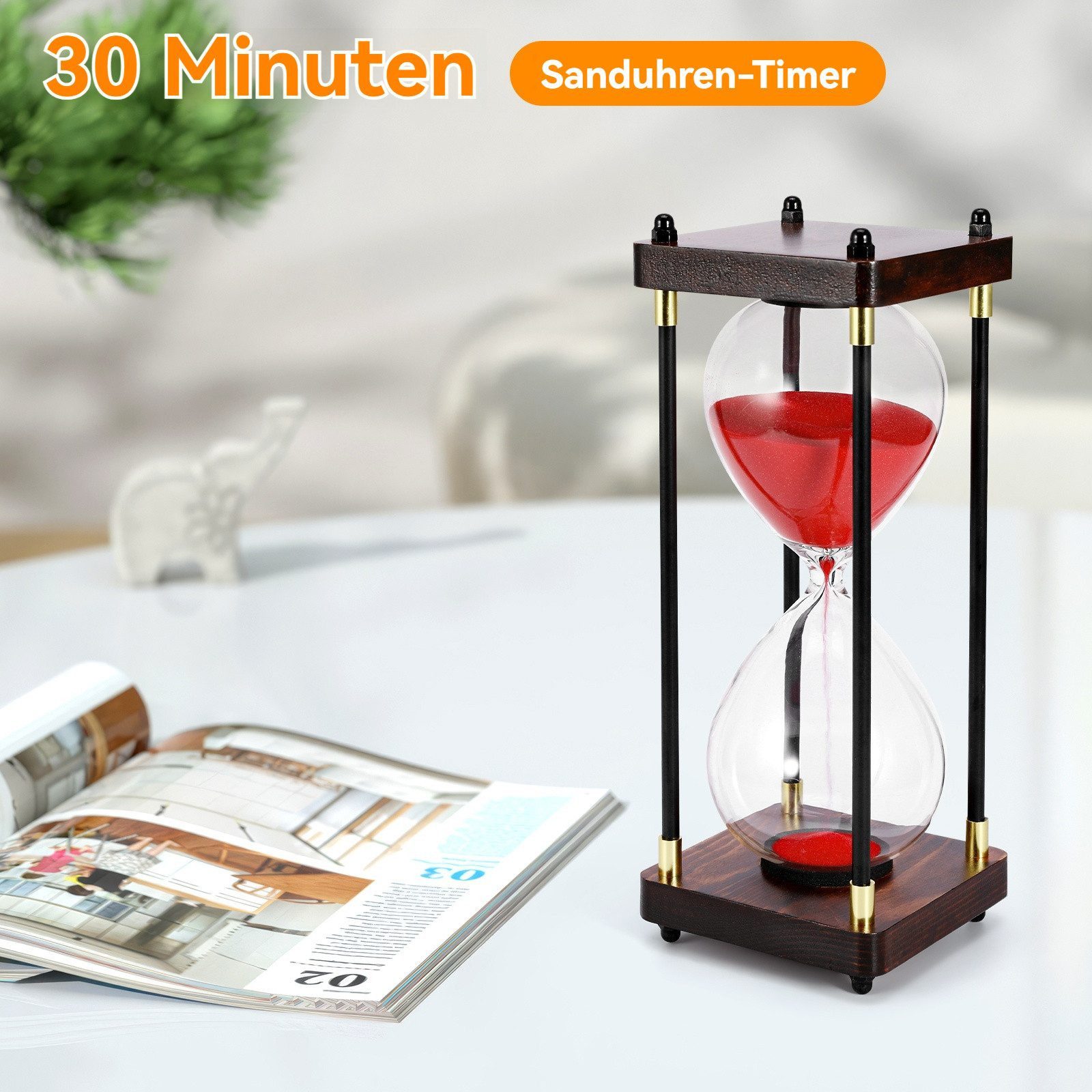 BlingBin Sanduhr 30-Minuten-Sanduhr, Retro-Sanduhr aus Holz (rot), Wohnaccessoire Sanduhrgeschenk,Für Haus, Schreibtisch, Büro, Hochzeitsdekoration