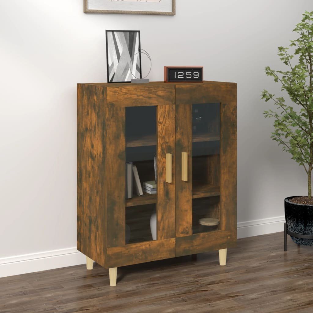 furnicato Sideboard Räuchereiche 69,5 x 34 x 90 cm mit 2 Glastüren (1 St), Stabiler Highboard-Schrank mit Hartglas und inkl. Wandhalterung