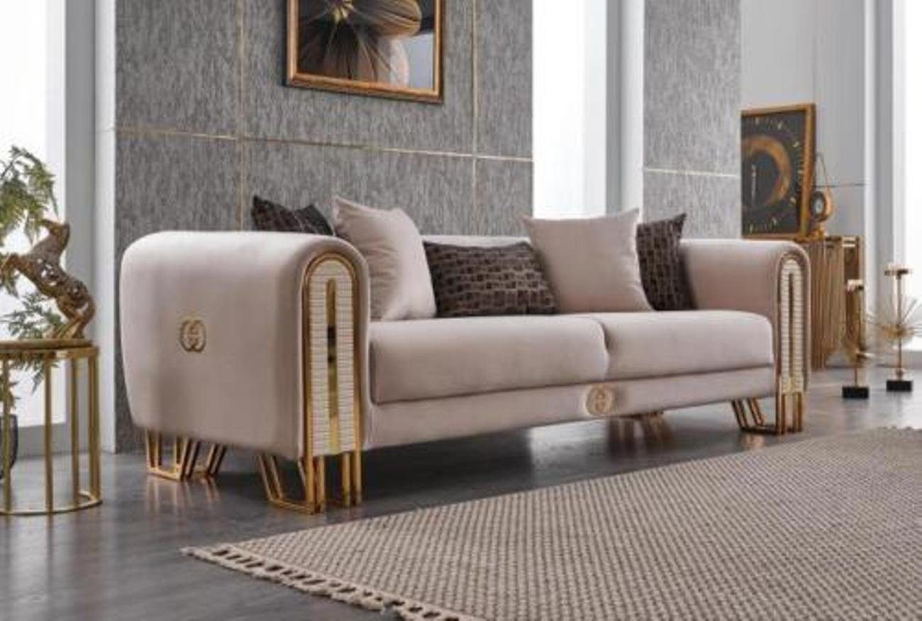 Polster Couchen Stoff, Europa 3-Sitzer in Gold Couch JVmoebel Sofa Metall Made 1 Dreisitzer Teile, Dreisitzer