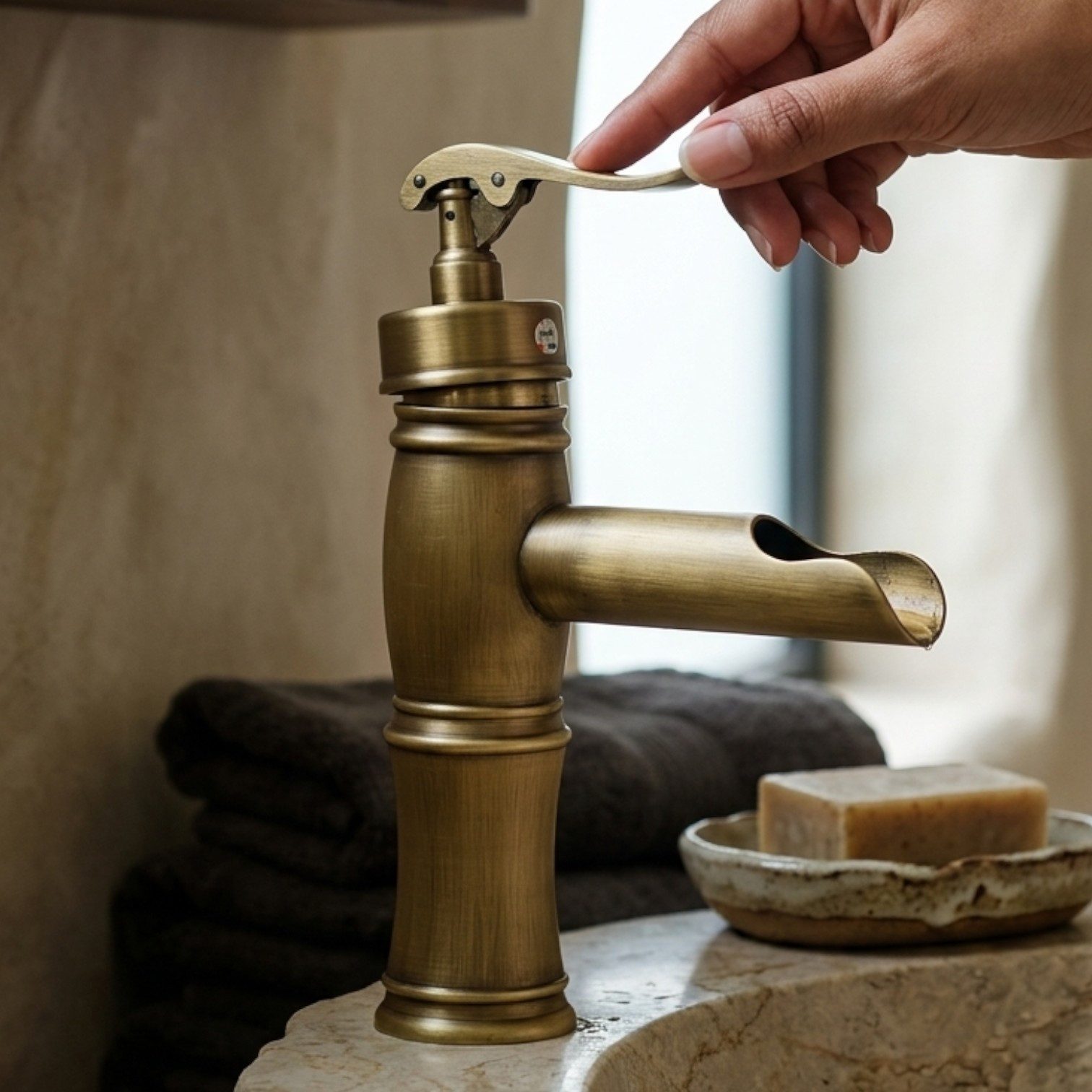 Kinaree Badarmatur Waschtischarmatur Messing Antik China Retro Wasserhahn TILUM Messing, gebürstet