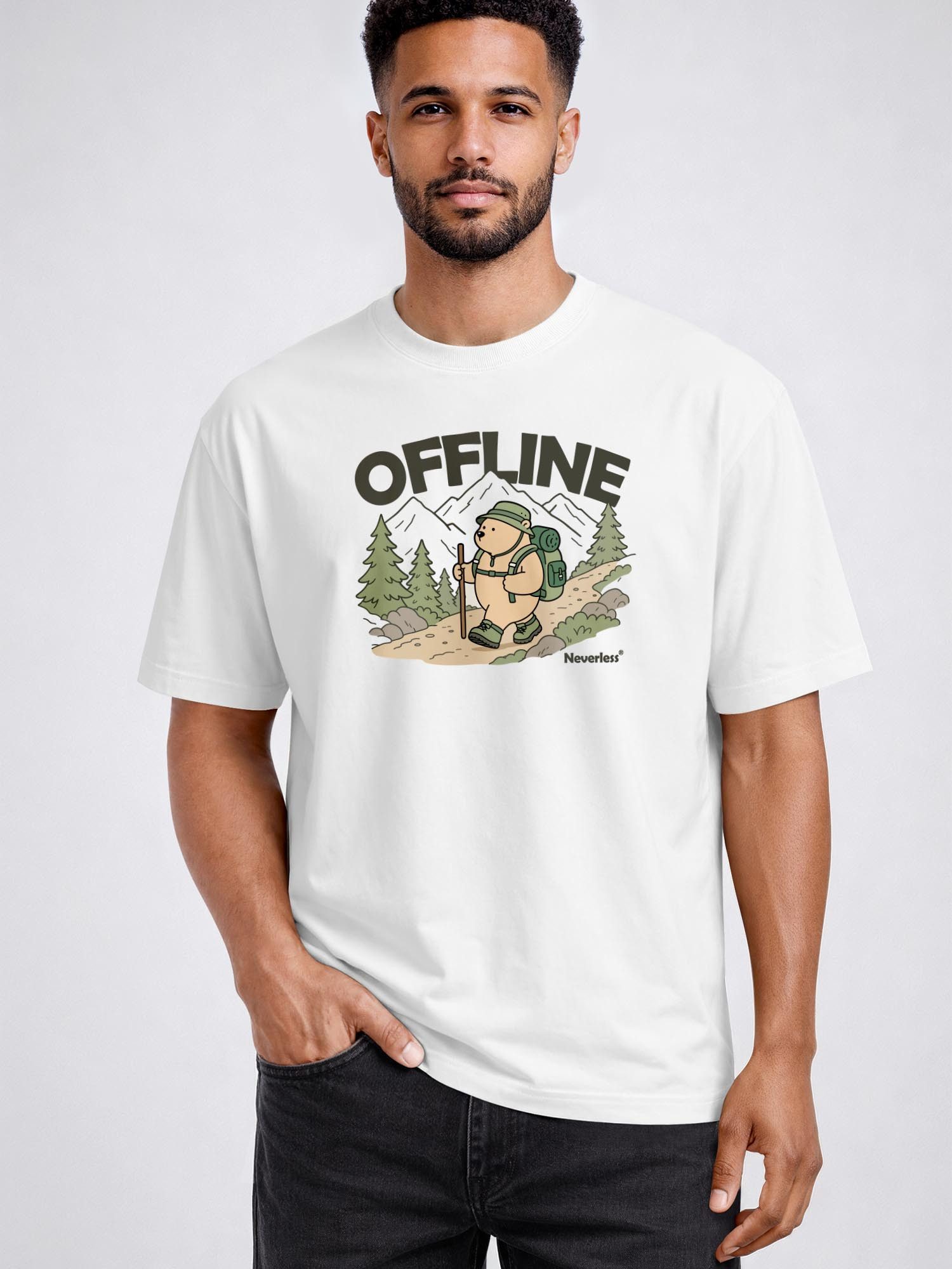 Neverless Oversize-Shirt Herren T-Shirt - Berge Design - Wanderbär - Oversized Relaxed Fit mit Print