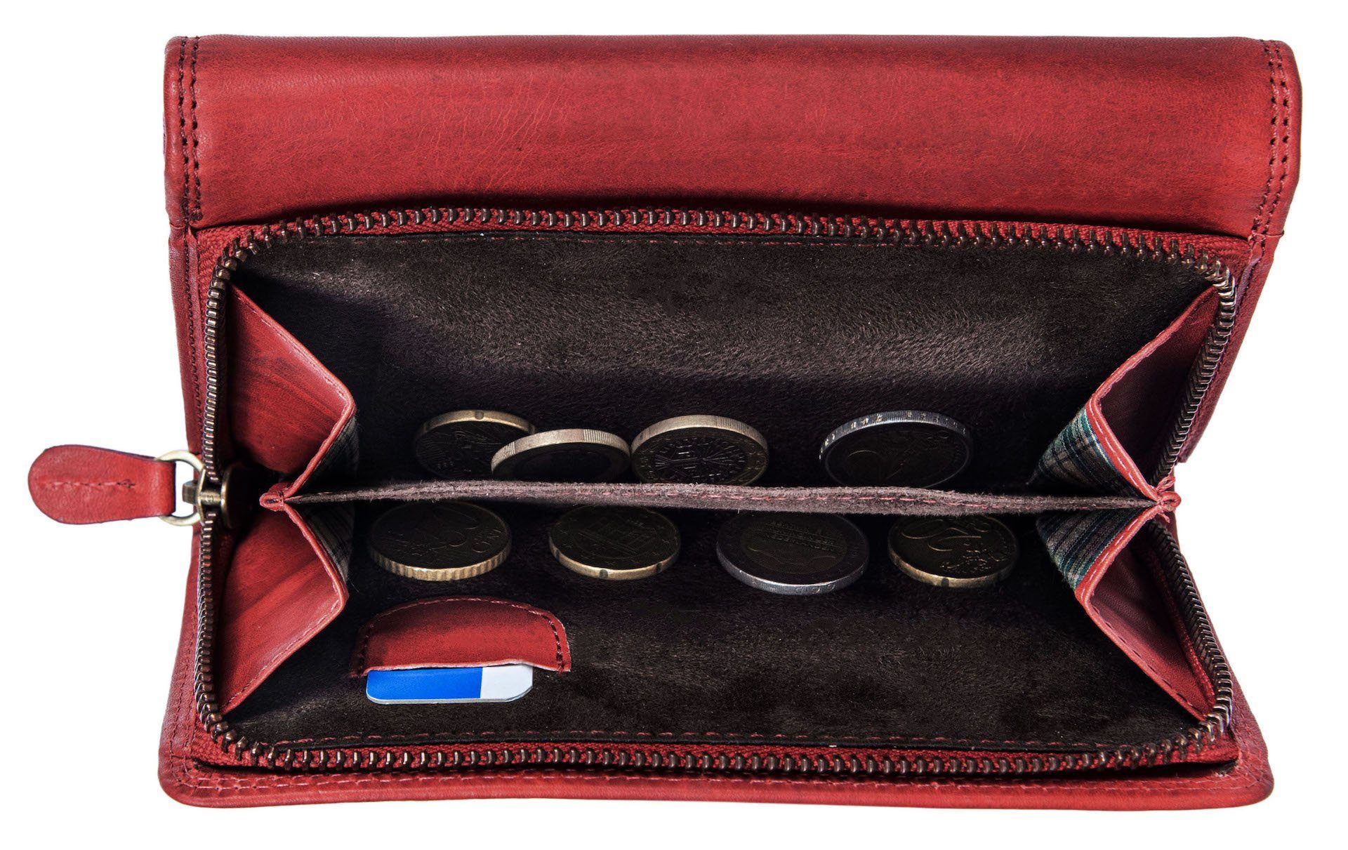 Benthill Geldbörse Damen Groß Echt Leder Portemonnaie Geldbeutel vielen Kartenfächer RFID, RFID-Schutz Kartenfächer Münzfach Reißverschlussfach