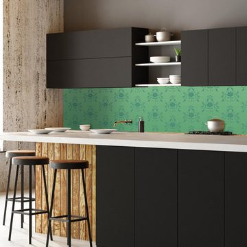 wandmotiv24 Küchenrückwand Barock Grün Muster, (1-tlg), Premium Hartschaum Nischenrückwand in versch. Größen