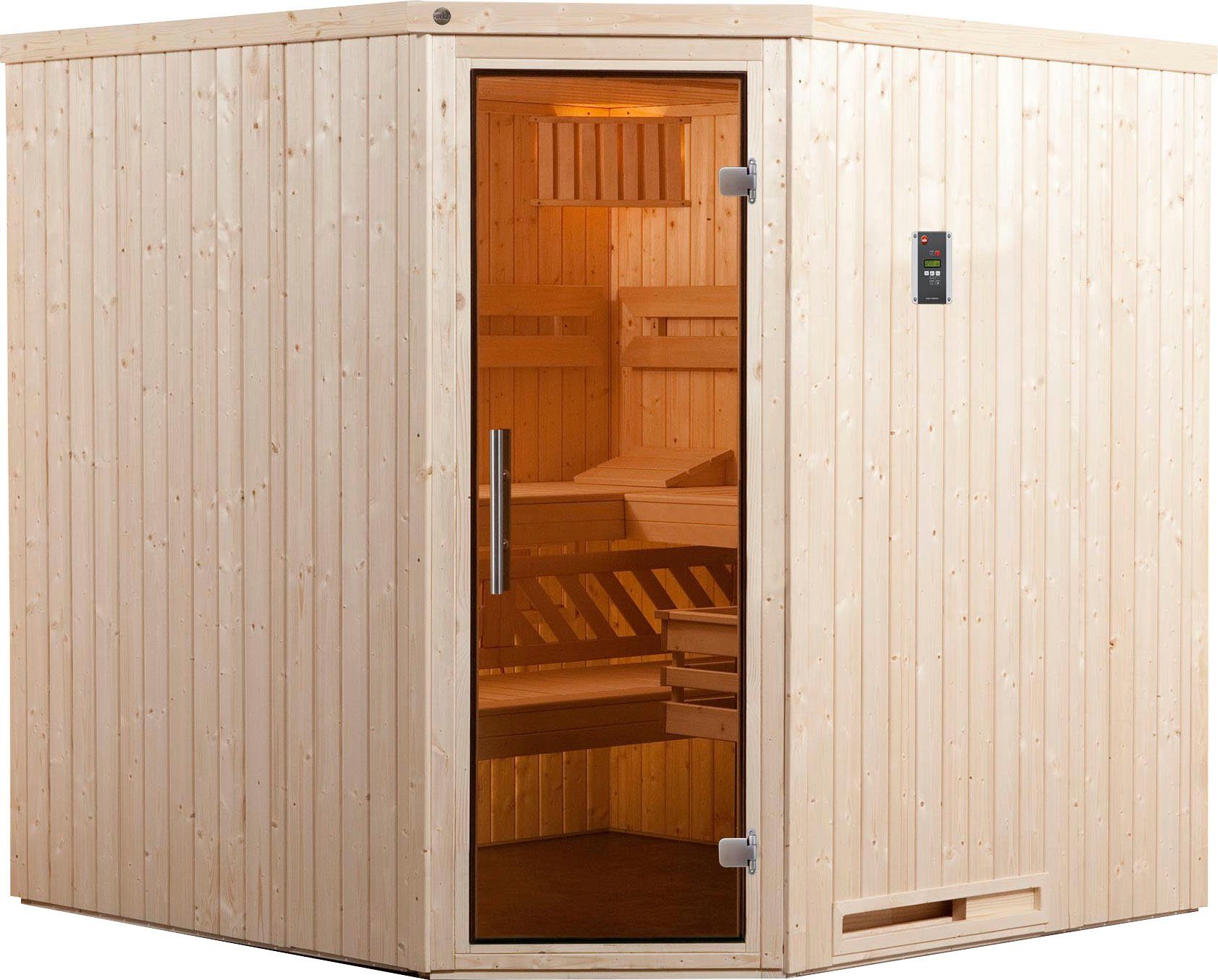 weka Sauna Varberg, BxTxH: 194 x 194 x 199 cm, 68 mm, (Set) 7,5 kW Bio-Ofen mit digitaler Steuerung