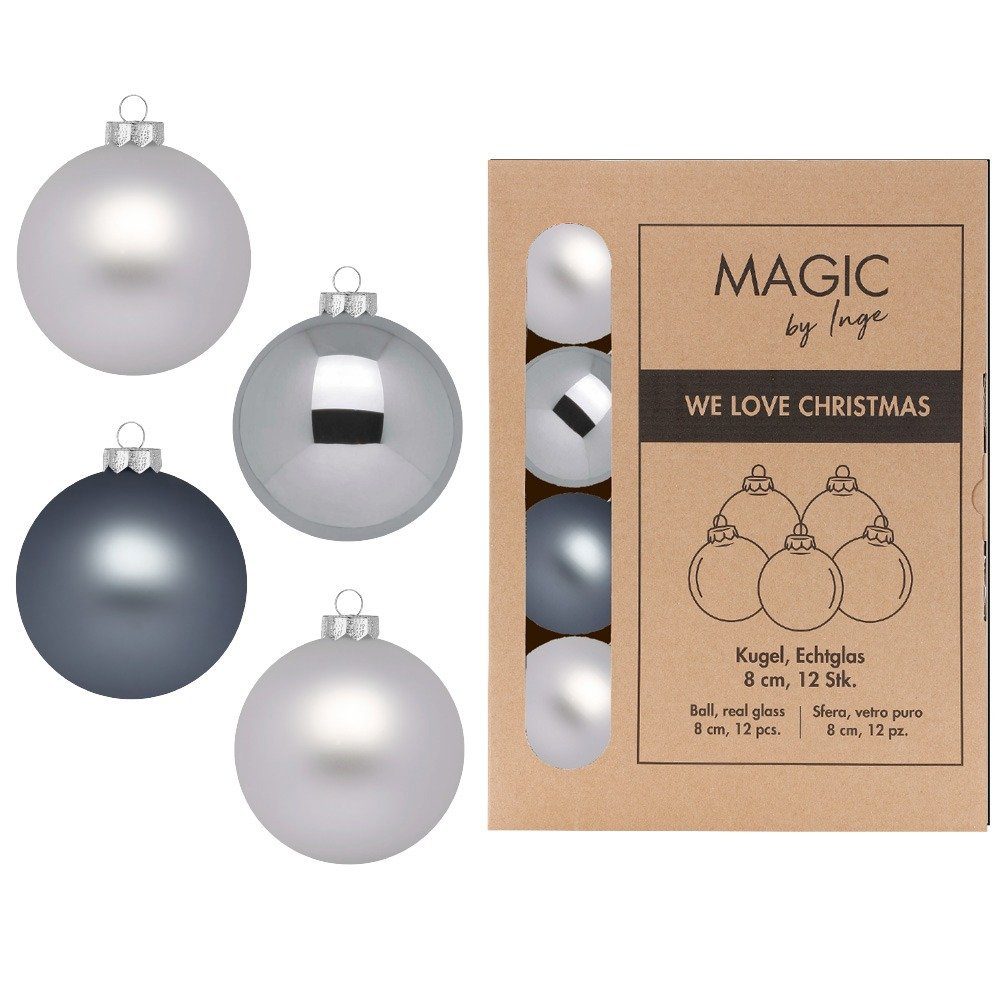 MAGIC by Inge Weihnachtsbaumkugel, Новогодние шары Glas 8cm 12 Stück - Hazy Grey