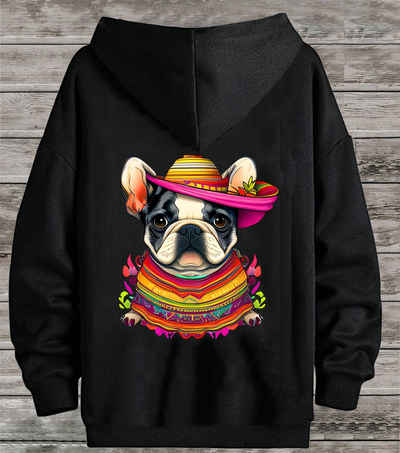 RMK Hoodie Damen Пуловери Basic Pulli Kapuzenpullover Seitentaschen Hund Mexico Französische Bulldogge Print