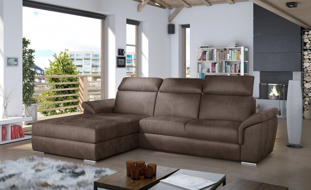 JVmoebel Ecksofa Graues L-Form Sofa Bettfunktion Mit Ecksofa Eckcouch, Designer Made Europe Luxus Braun in