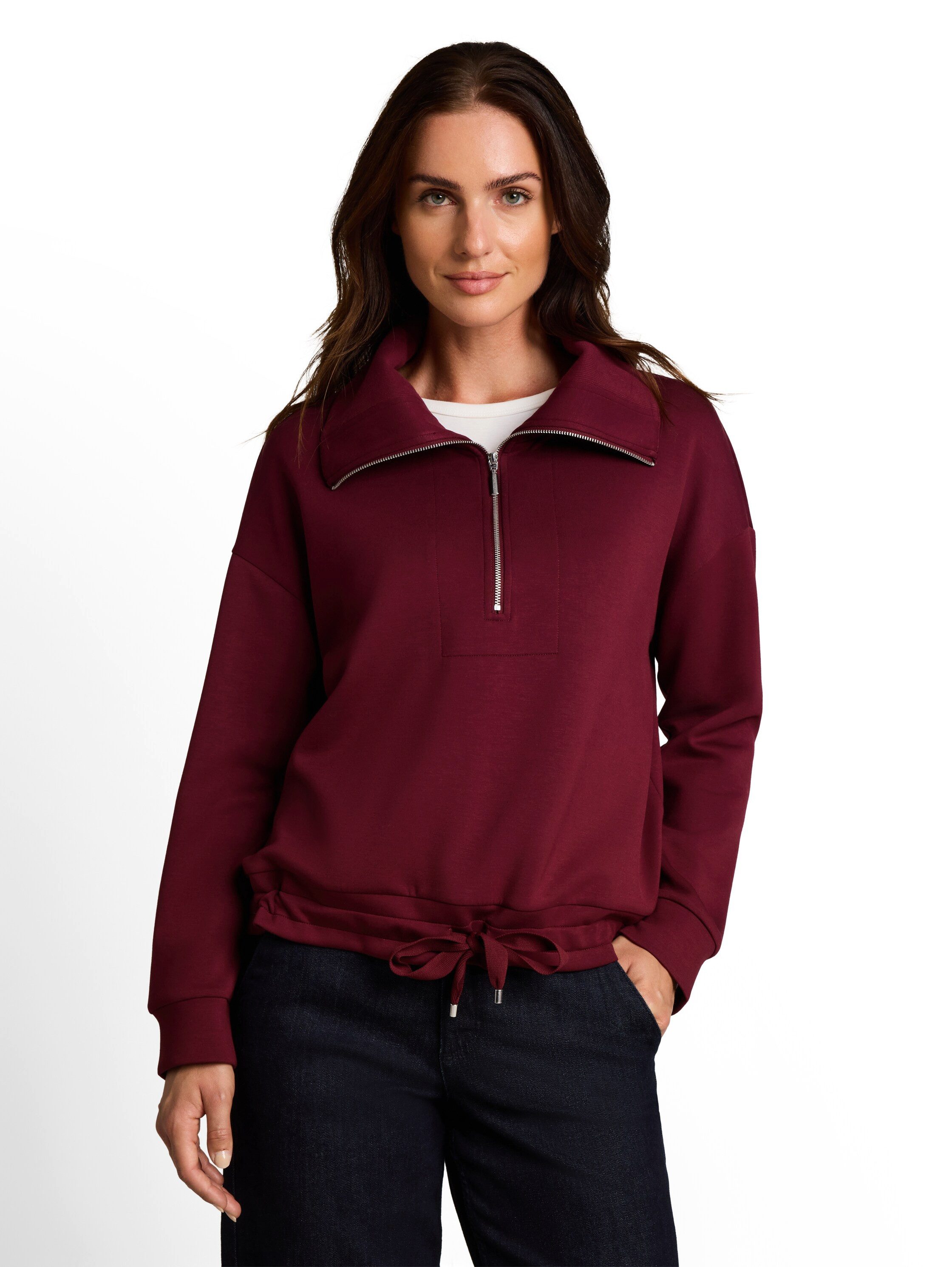 TOM TAILOR Sweatshirt Regular Großer Kragen mit dekorativem Metallreißverschluss / Tunnelzug am Saum