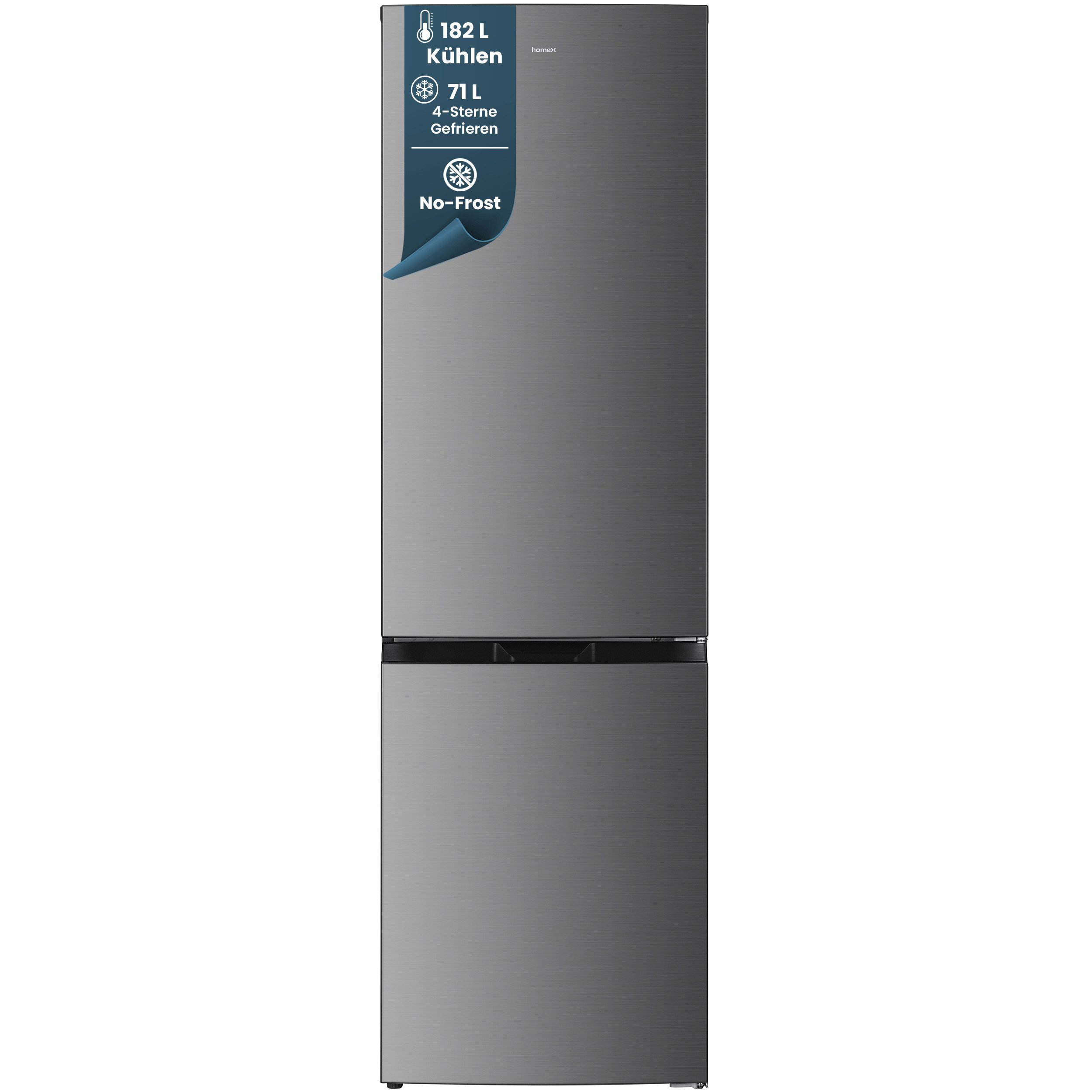 homeX Kühl-/Gefrierkombination CFSN2531C-S, 181 cm hoch, 54.5 cm breit, No Frost, 253 Liter, Kühlschrank mit Gefrierfach, freistehend, groß