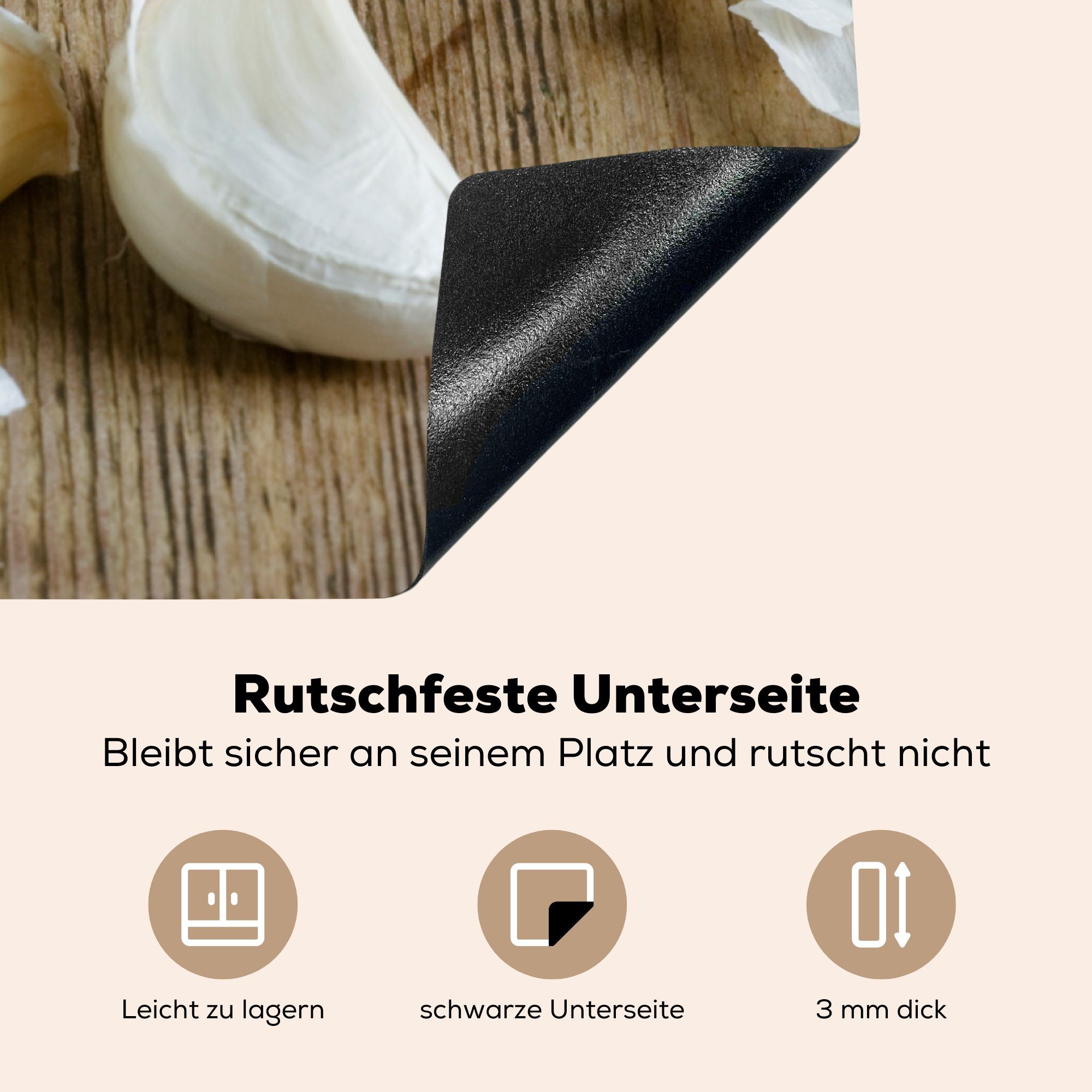 Teil ein küche MuchoWow Vinyl, fehlt, Ein davon 78x78 Knoblauch, Ceranfeldabdeckung, Arbeitsplatte für (1 cm, Herdblende-/Abdeckplatte dem tlg),