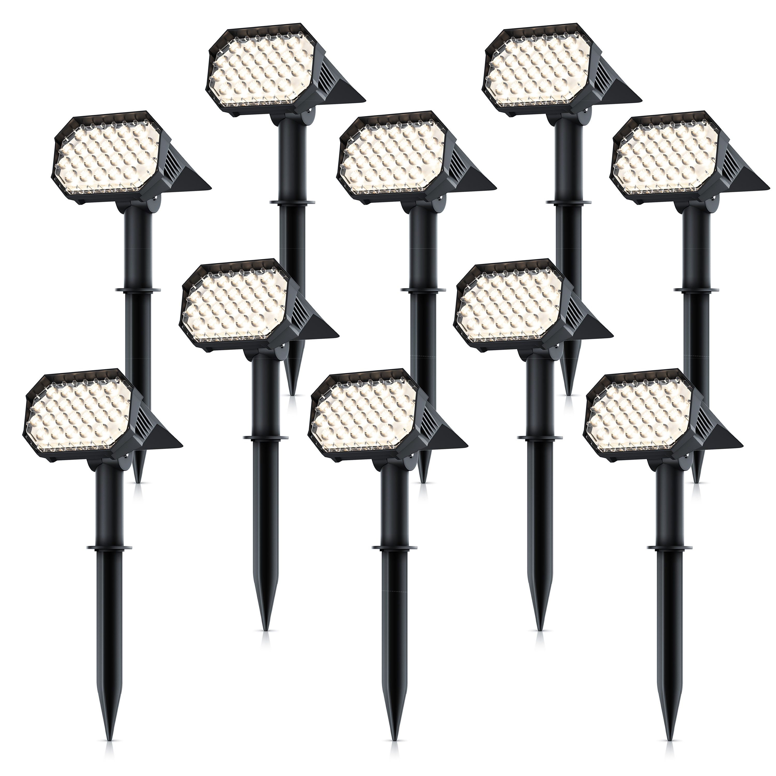 Brandson LED Gartenstrahler Solar Erdspießleuchte, Akku Gartenleuchte, Solarspotlight Wandmontage, Ein-/Ausschalter, mehrere Helligkeitsstufen, LED fest verbaut, Warmweiß, Solarstrahler 80 Lumen, Solarleuchte warmweiß, für Garten & Außen