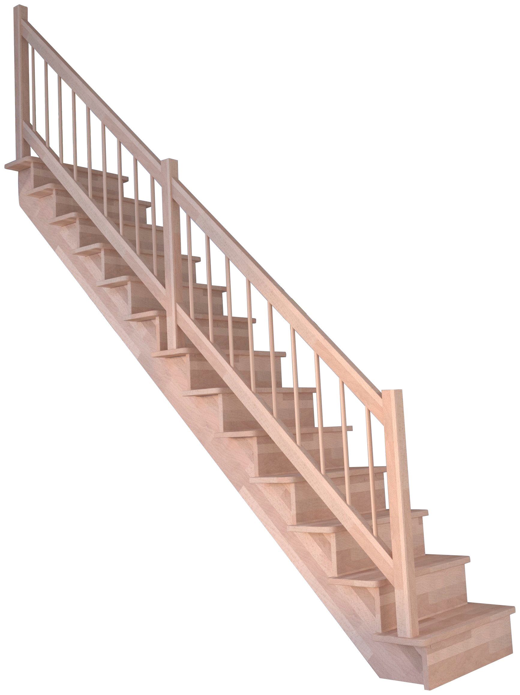 Starwood Systemtreppe Massivholz Lindos, Holz-Holz Design Geländer, für Geschosshöhen bis 300 cm, Stufen geschlossen, Durchgehende Wangenteile | Treppen