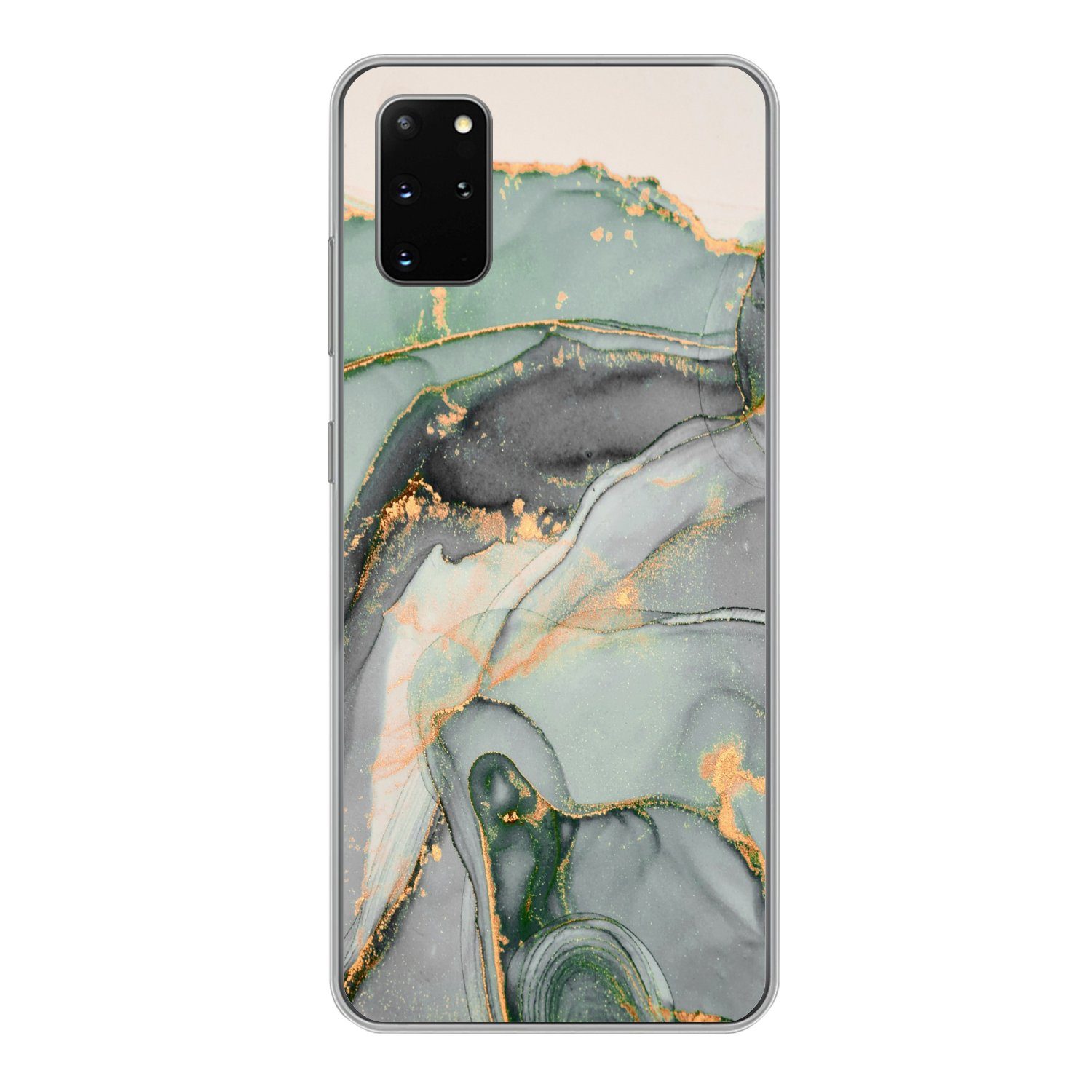 MuchoWow Handyhülle für Samsung Galaxy S20 Plus Gold - Marmor - Grün - Luxus - Glitzer - M, Phone Case, Silikon, Schutzhülle Dünn