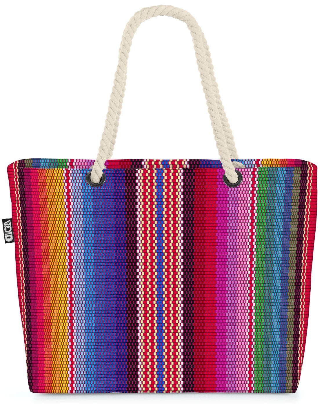VOID Strandtasche (1-tlg), Farbstreifen Farben Muster Beach Bag Handwerk Ethno ethnisch Maya Mexiko bunte