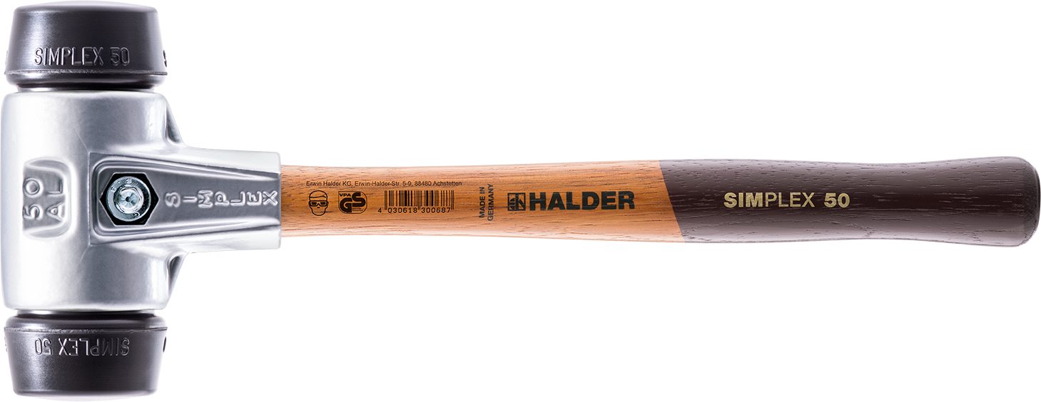 Halder KG Hammer SIMPLEX-Schonhämmer, mit Aluminiumgehäuse und hochwertigem Holzstiel Ø=50 mm 3102.050 | Hammer