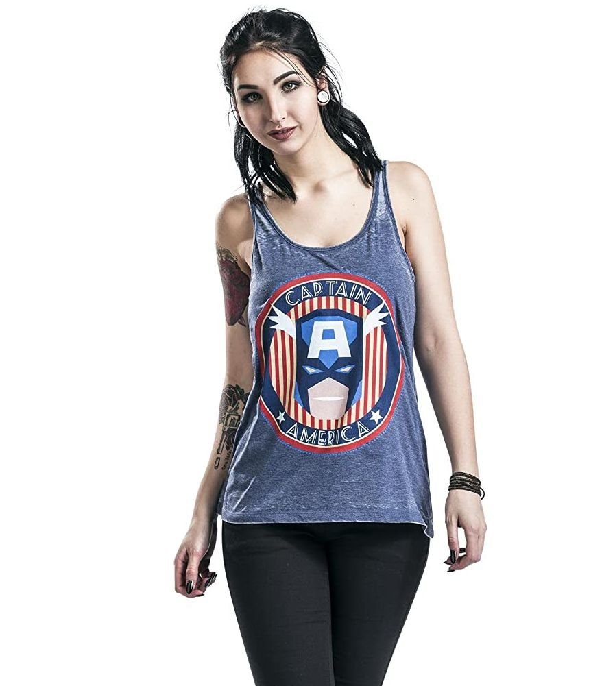 MARVEL Tanktop »Captain America Vintage Washed Girl-Top blau, Blau, Skinny  Fit Damen und Mädchen T-Shirt ohne Ärmel Gr. S M L XL« online kaufen | OTTO