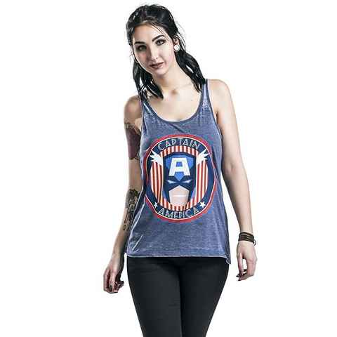 MARVEL Tanktop Captain America Vintage Washed Girl-Top blau, Blau, Skinny Fit Damen und Mädchen T-Shirt ohne Ärmel Gr. S M L XL