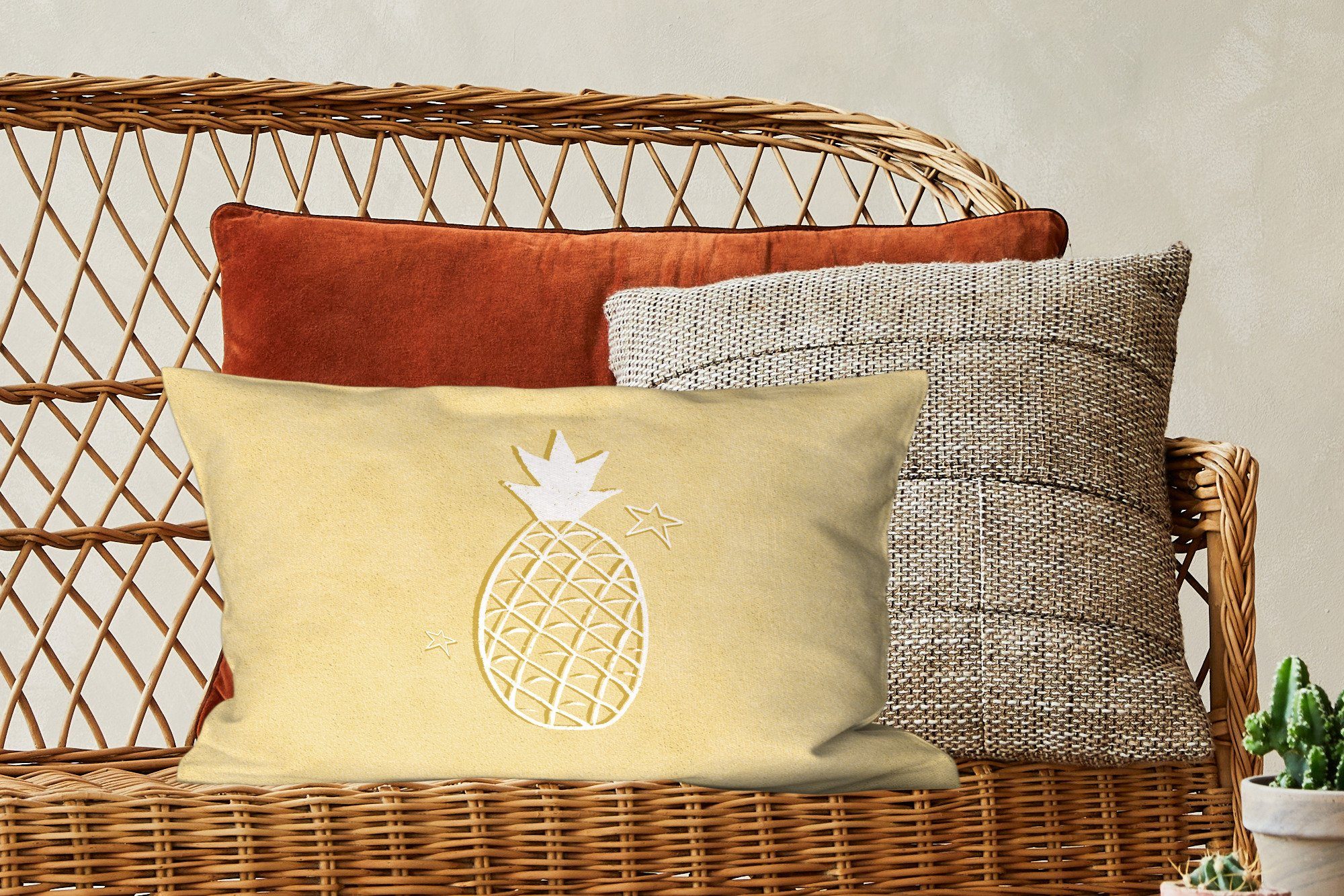 Dekoration, Dekokissen Sterne, - MuchoWow Sommer Füllung, Schlafzimmer - Ananas Dekokissen mit Zierkissen, Wohzimmer