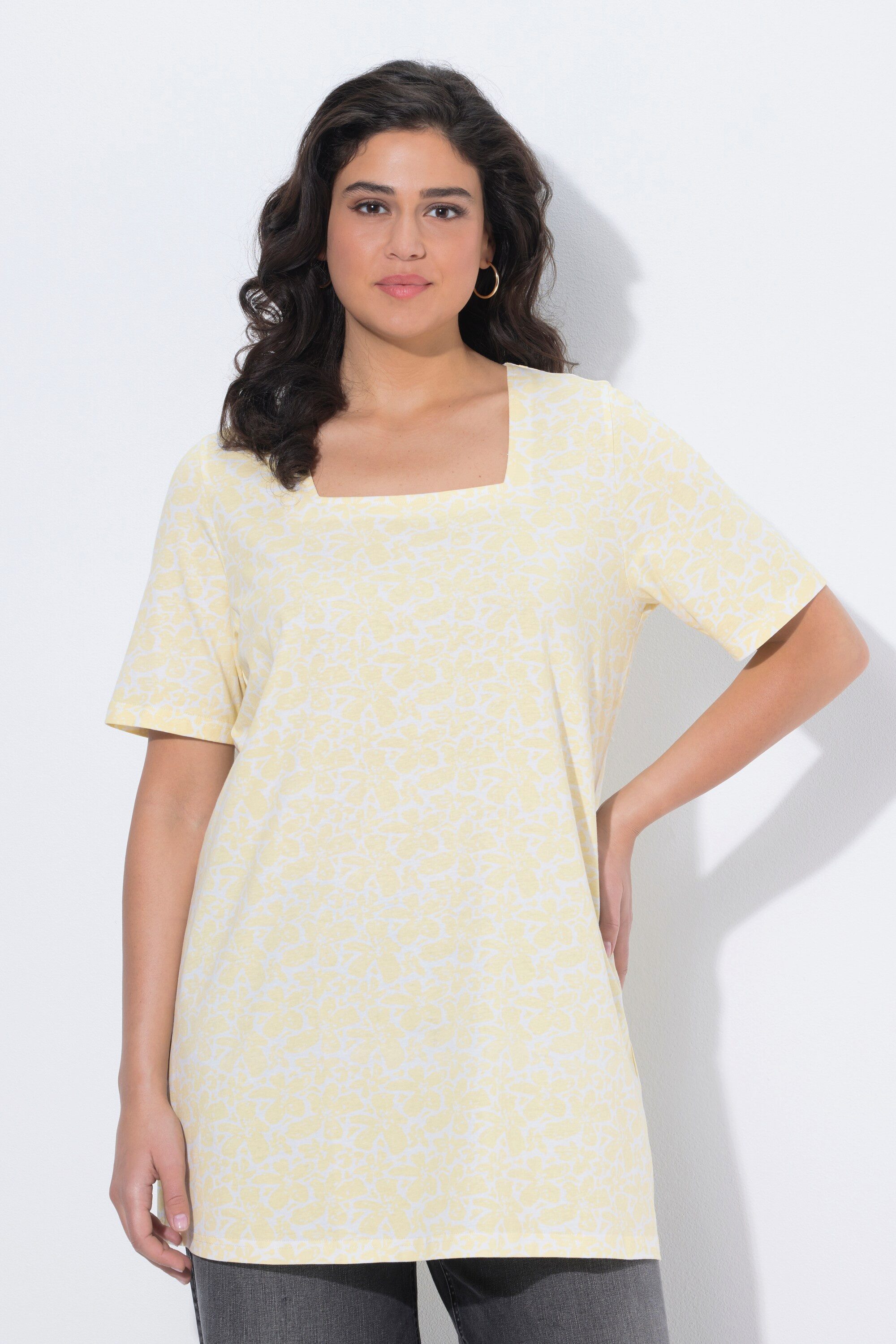 Ulla Popken Longshirt Longshirt A-Linie Carré-Ausschnitt Halbarm