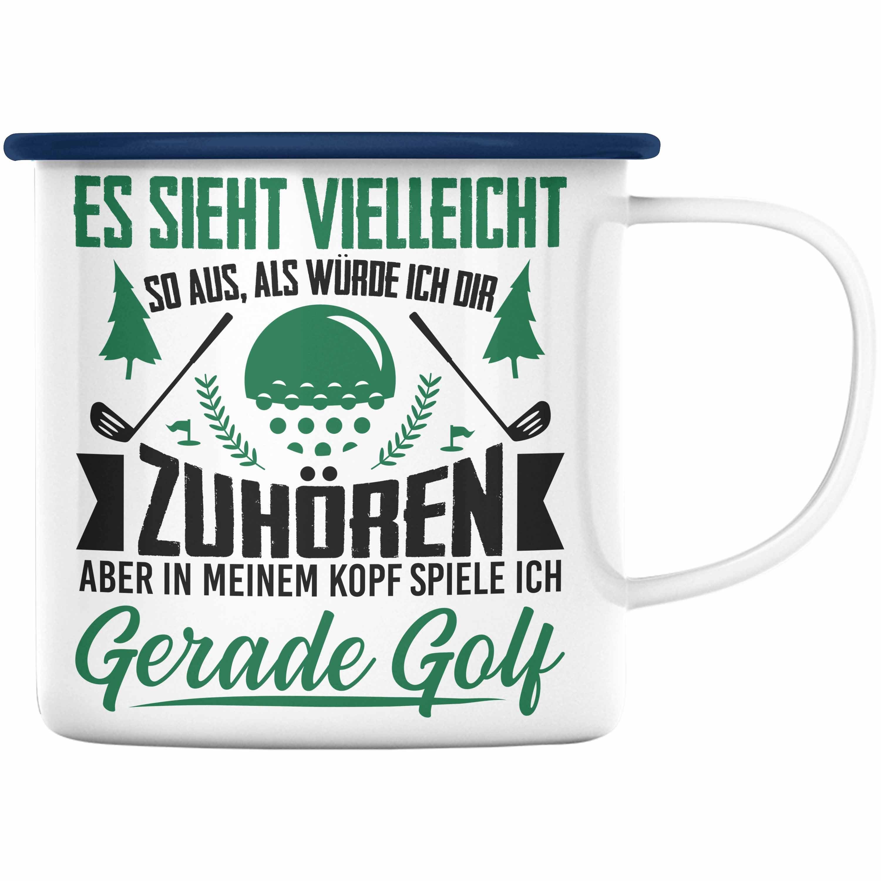 Trendation Thermotasse Trendation - Blau - für Golf KaffeeEmaille Emaille Spruch Tasse Geschenk Geschenkidee Tasse mit Golfer Golfer