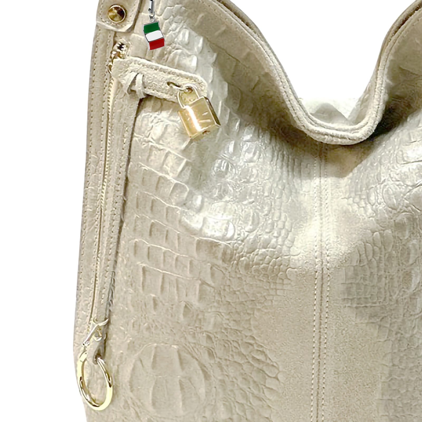 FLORENCE Beuteltasche Florence Beuteltasche Echtleder beige (Beuteltasche), Damen Beuteltasche, Shopper Leder, beige ca. 33cm hoch, Kroko-Prägung