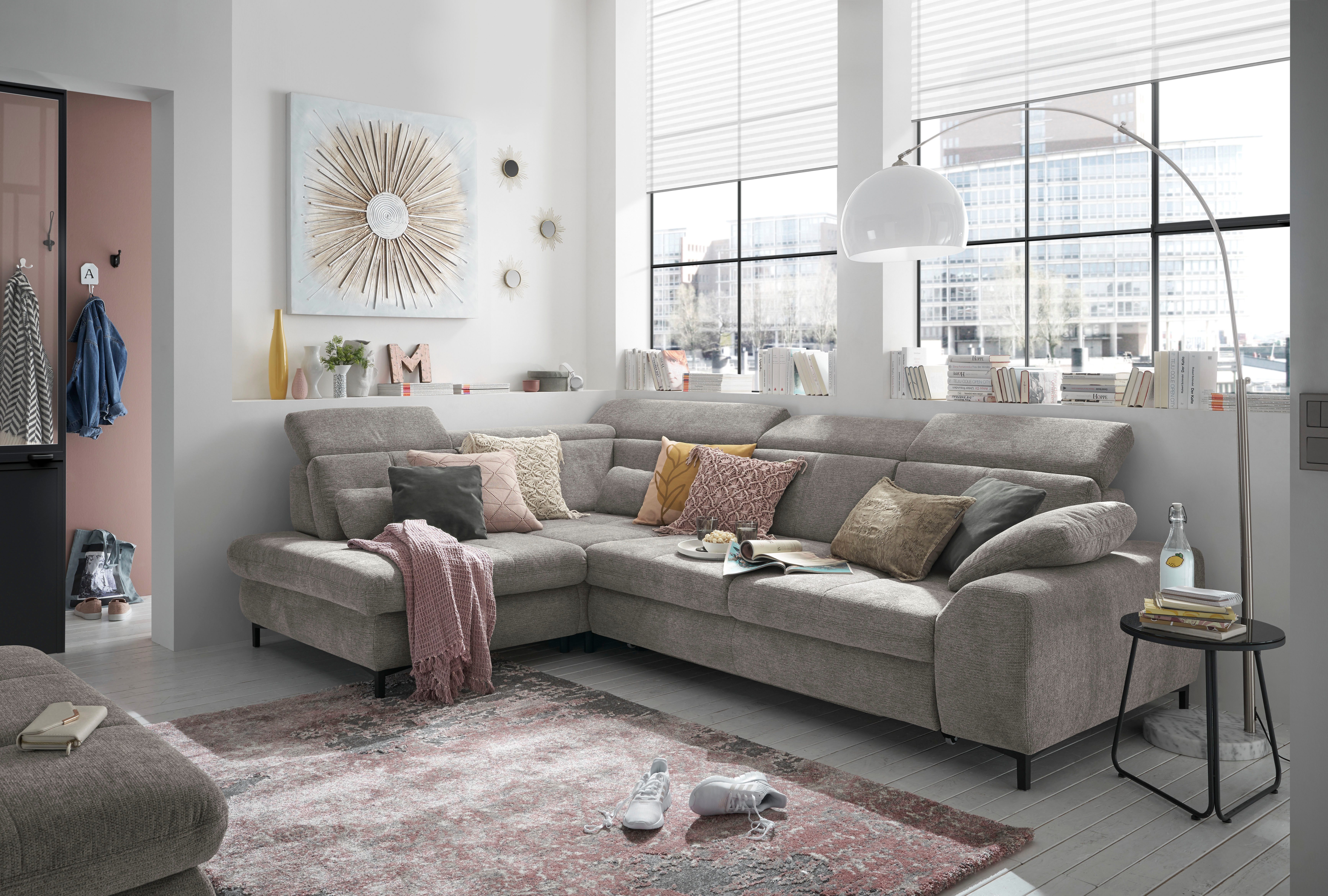 set one by Musterring Ecksofa SO 3400 Sitzhöhe 47cm oder 49cm, Sitztiefe verstellbar, B/T 317/220 cm, Kaltschaumpolsterung, Flachgewebe, whlw. mit Funktionen, Sitzhöhe 47